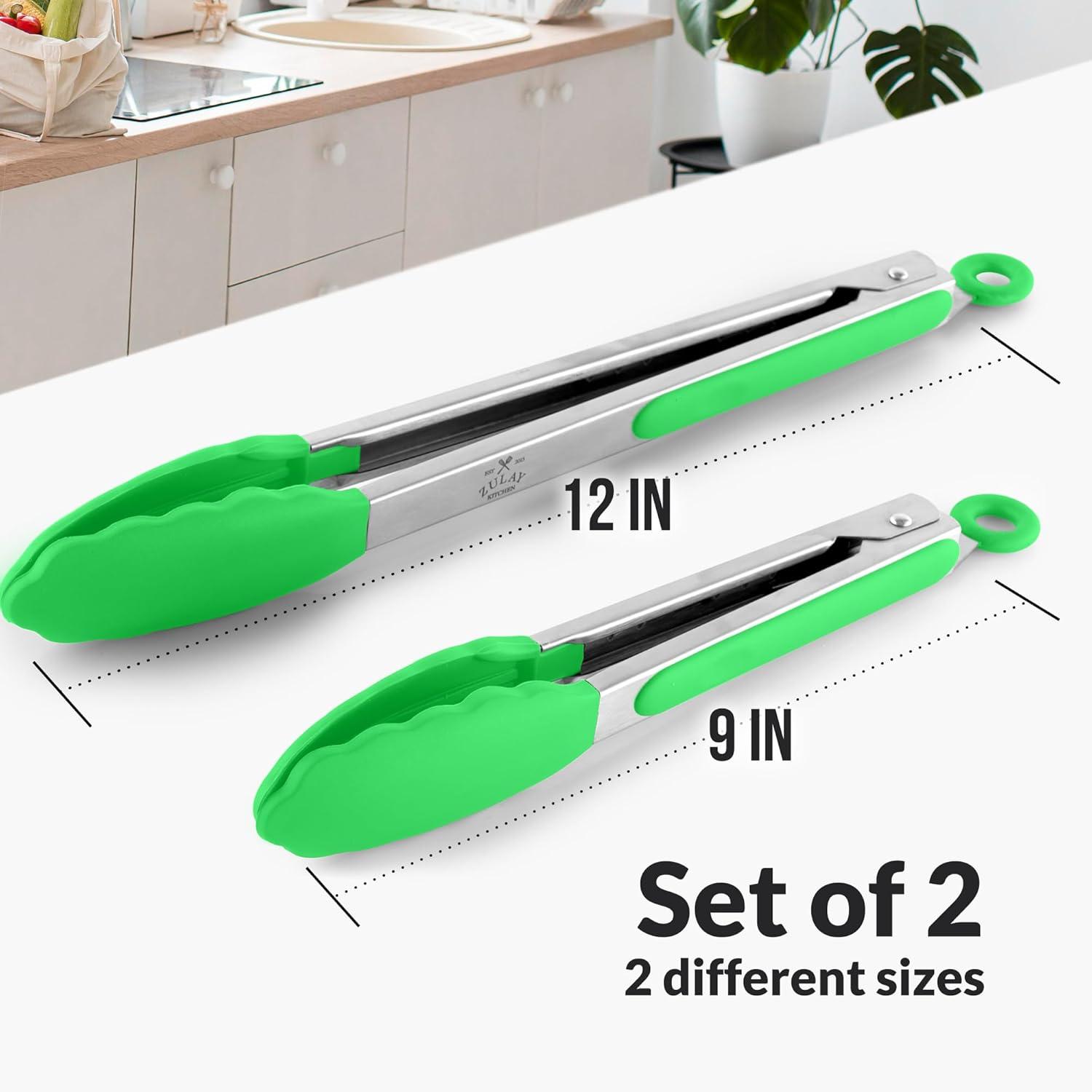 Zulay Kitchen Zulay Kitchen Tongs For Cooking - 2 Pack 9" & 12" Stainless Steel Silicone Tong Set