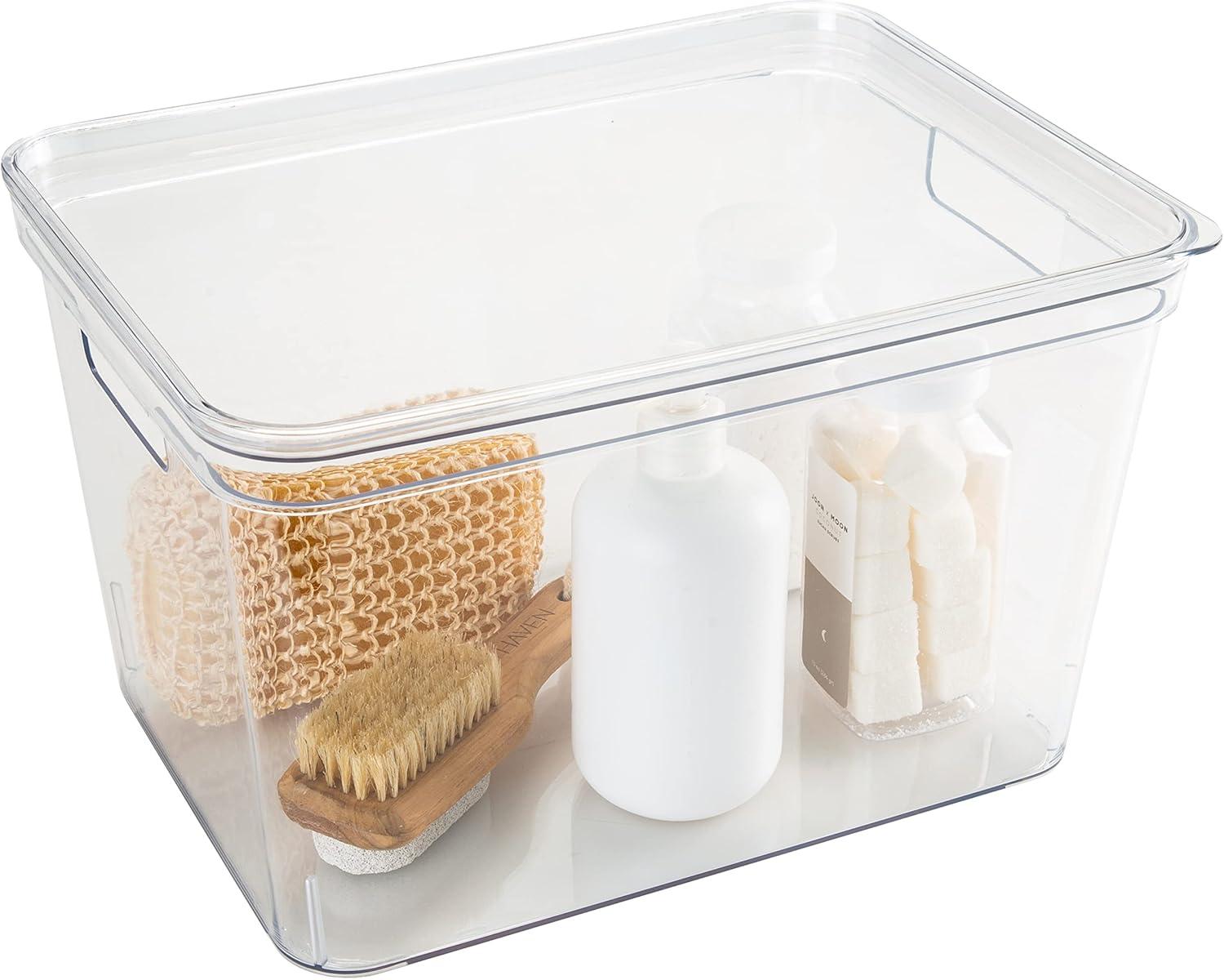 Simplify 4 Pack Large Plastic Lidded Storage Bin, Clear