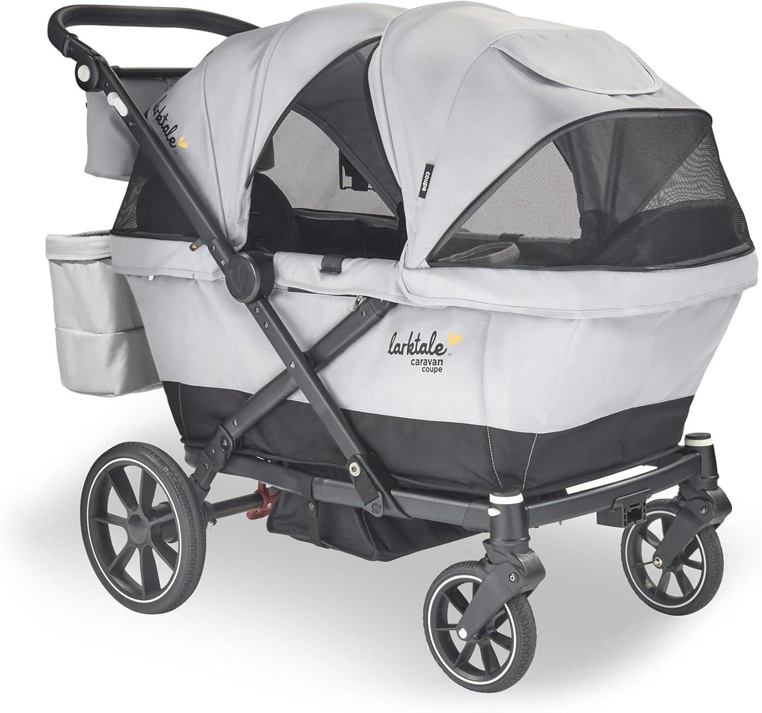Larktale Caravan Coupe V2 Compact Stroller Wagon with Reclining Seats - Gray/Blue
