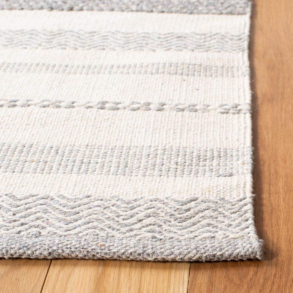 SAFAVIEH Striped Kilim Siofra Striped Cotton Area Rug, Ivory/Grey, 9' x 12'