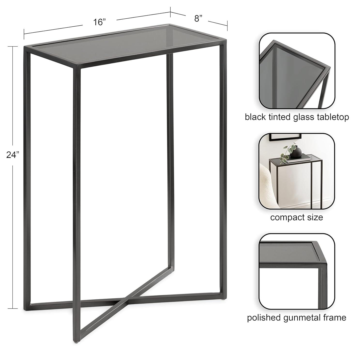 Kate and Laurel Jaspur Rectangle Metal Side Table, 16x8x24, Pewter