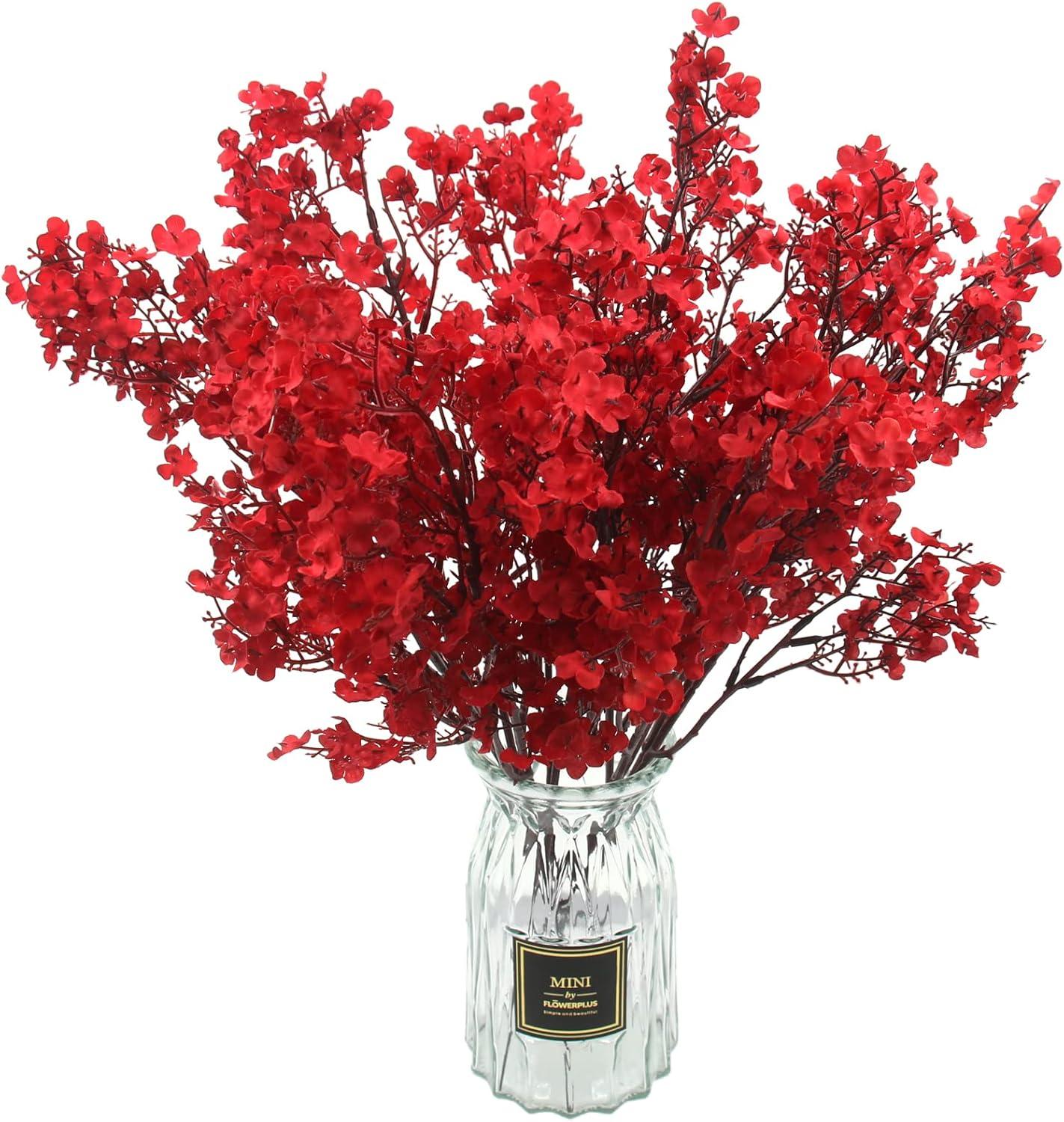 10 Pcs Babys Breath Gypsophila Artificial Flowers Bouquet Fake Silk Flowers Real Touch Flowers for Home Wedding Centerpiece Arrangement Festival Party Decoration (Red)