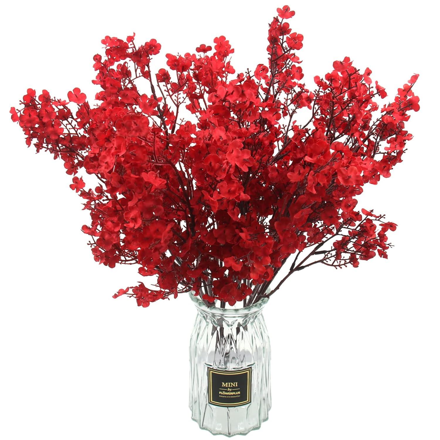 10 Pcs Babys Breath Gypsophila Artificial Flowers Bouquet Fake Silk Flowers Real Touch Flowers for Home Wedding Centerpiece Arrangement Festival Party Decoration (Red)
