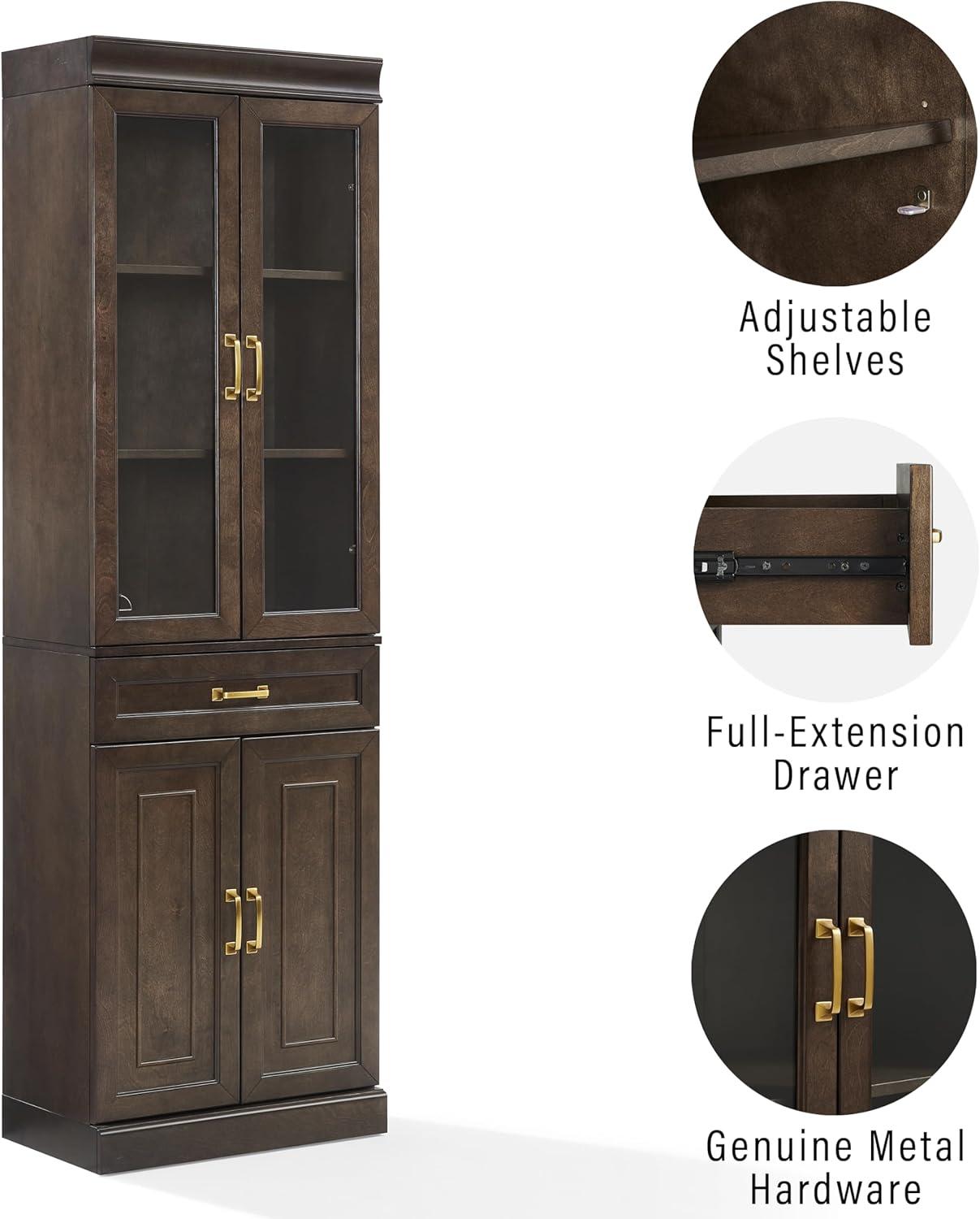 Crosley 78" Stanton Glass Door Kitchen Storage Pantry Cabinet Coffee: Traditional Style, Adjustable Shelves