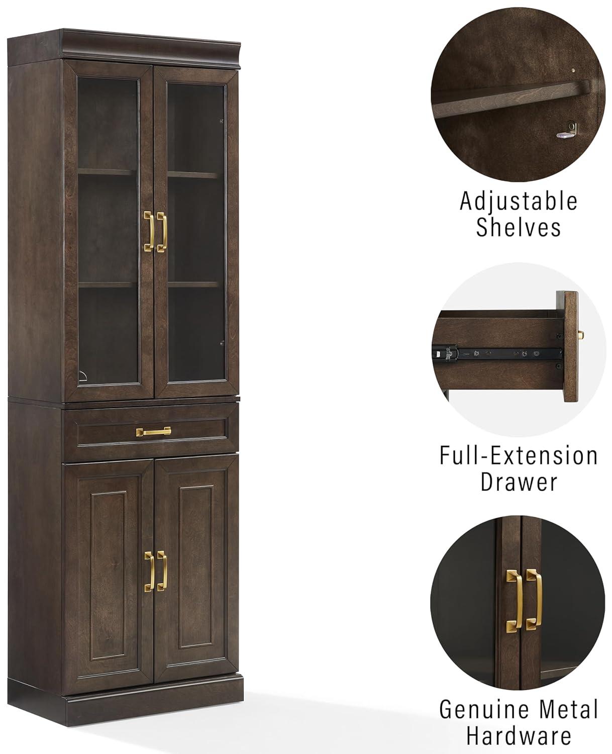 Crosley 78" Stanton Glass Door Kitchen Storage Pantry Cabinet Coffee: Traditional Style, Adjustable Shelves