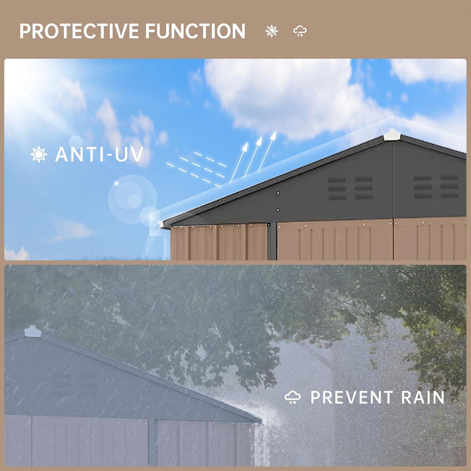 12x10 FT Outdoor Metal Storage Shed Garden Tool House With Lockable Doors and Vent Brown