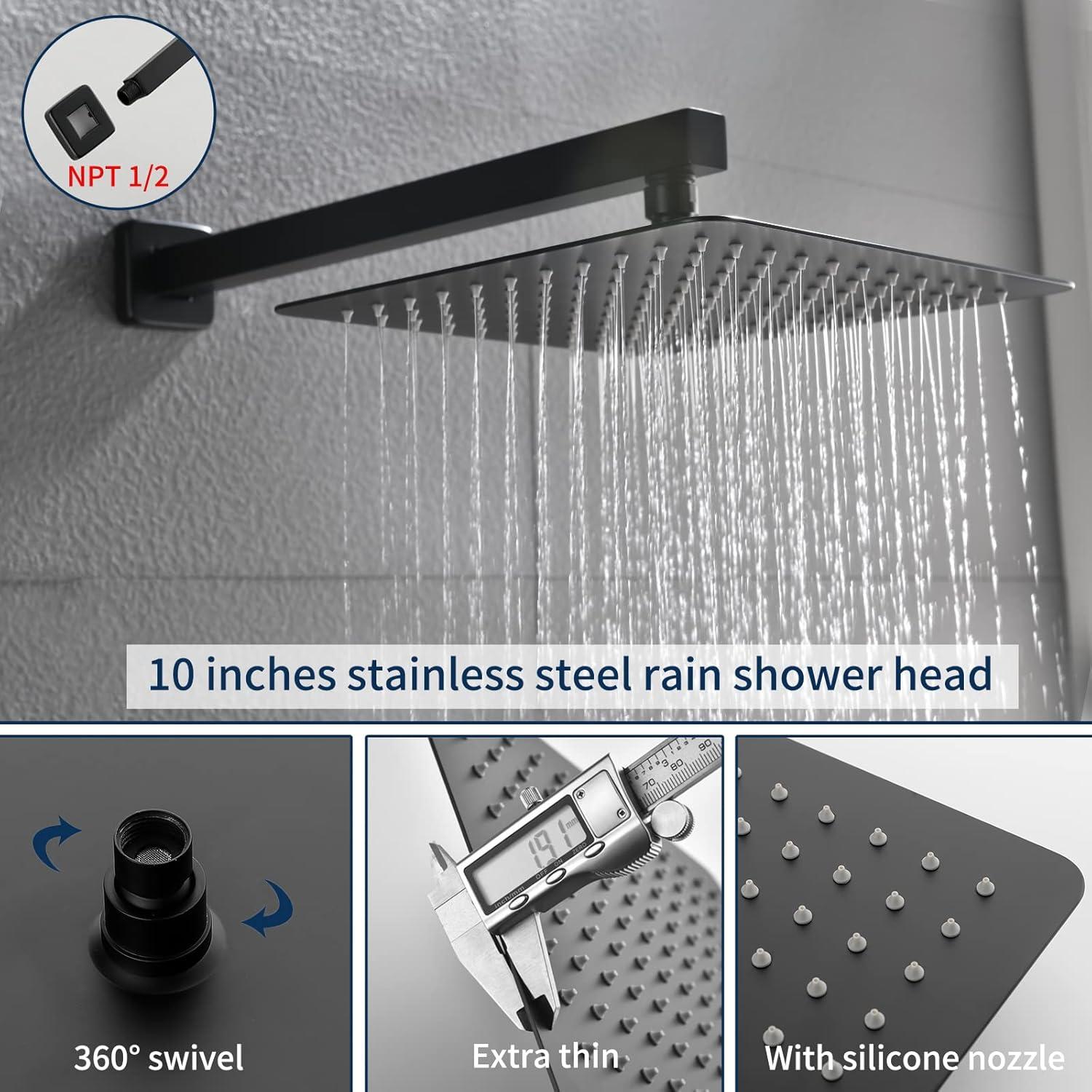 Matte Black Square Rain Shower Faucet Set with Lever Handle