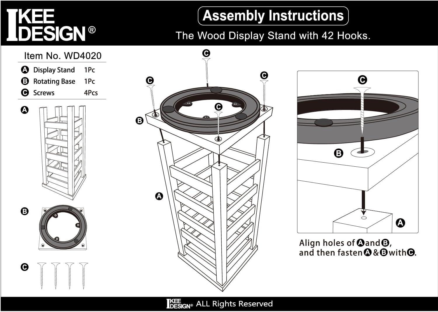 Latitude Run® Design Exquisite Rotating Jewelry Tower- Natural Wood Finish- Showcase And Organize Your Collection With 42 Hooks- Easy Earring Display Stand- 5 Bars On Each Face For Maximum Storage -Oak Color