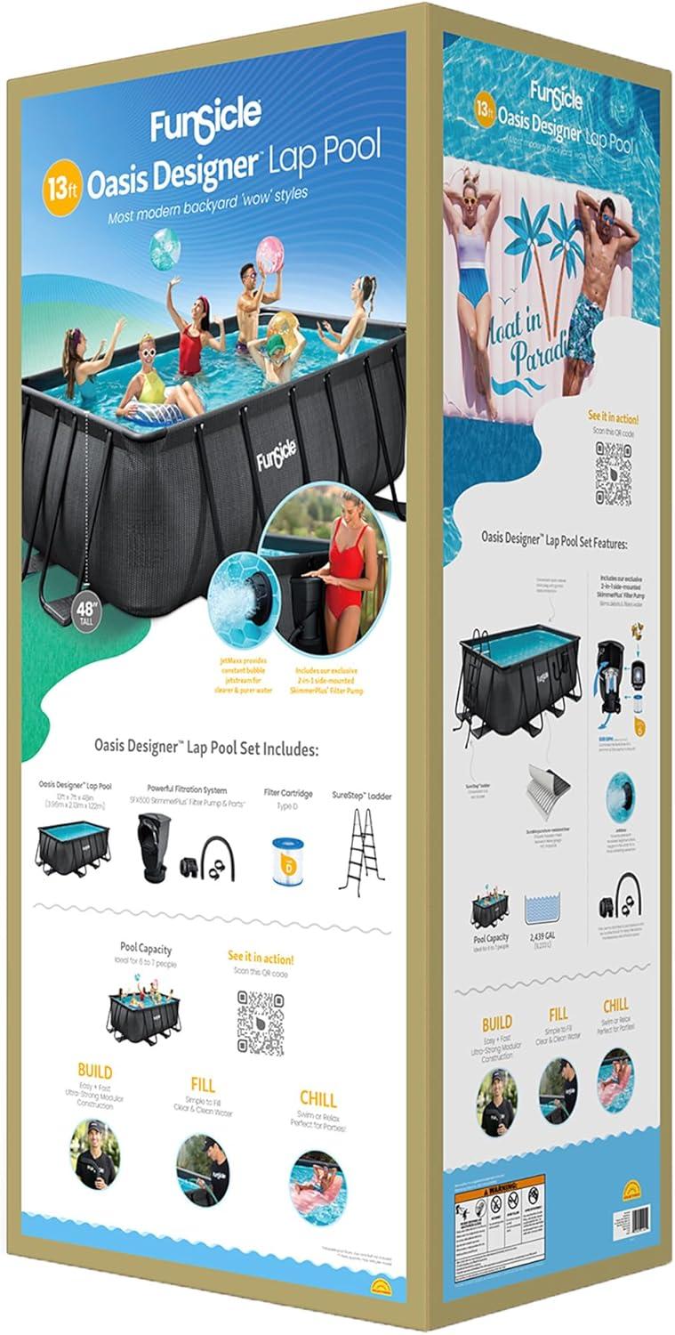 Funsicle Funsicle: Oasis Designer Lap Pool - Above Ground Pool Set, Durable 3-Ply, Powerful Filtration System, SureStep Ladder, For 6-7 People
