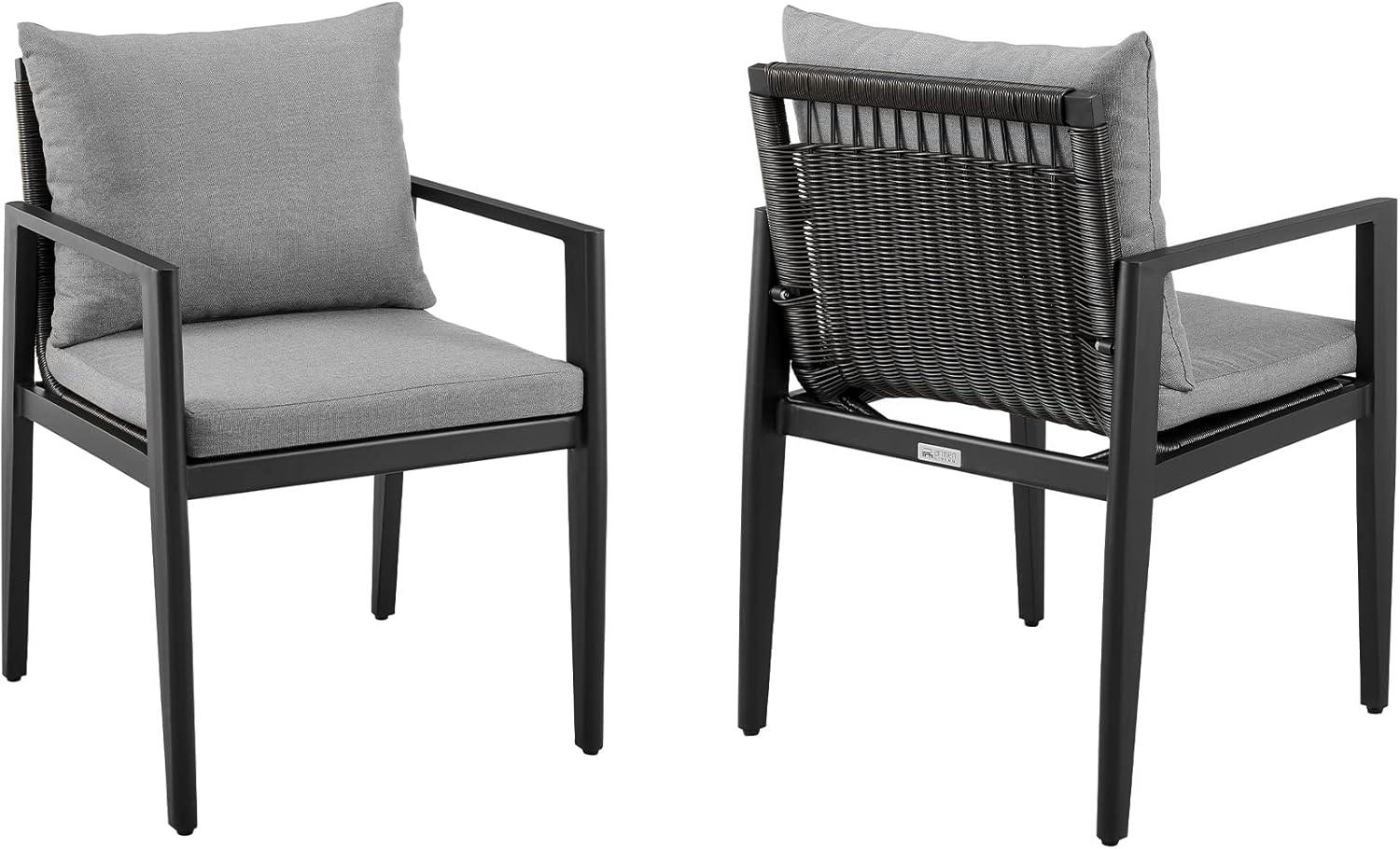 Armen Living Armen Living Grand 19" Metal & Fabric Dining Chair in Black/Dark Gray (Set of 2)