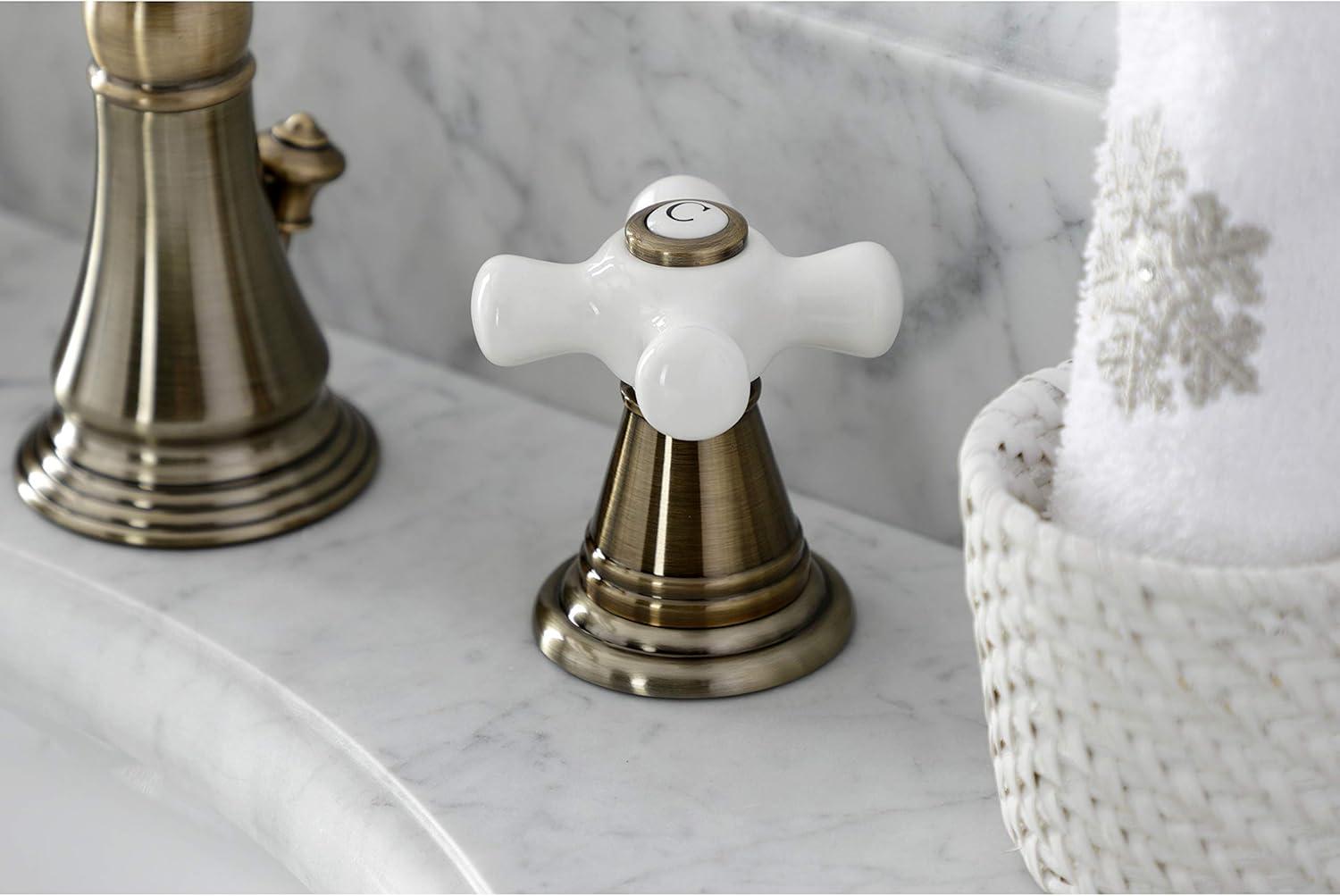 Kingston Brass American Classic Two-Handle 3-Hole Deck Mount Widespread Bathroom Faucet with Pop-Up Drain