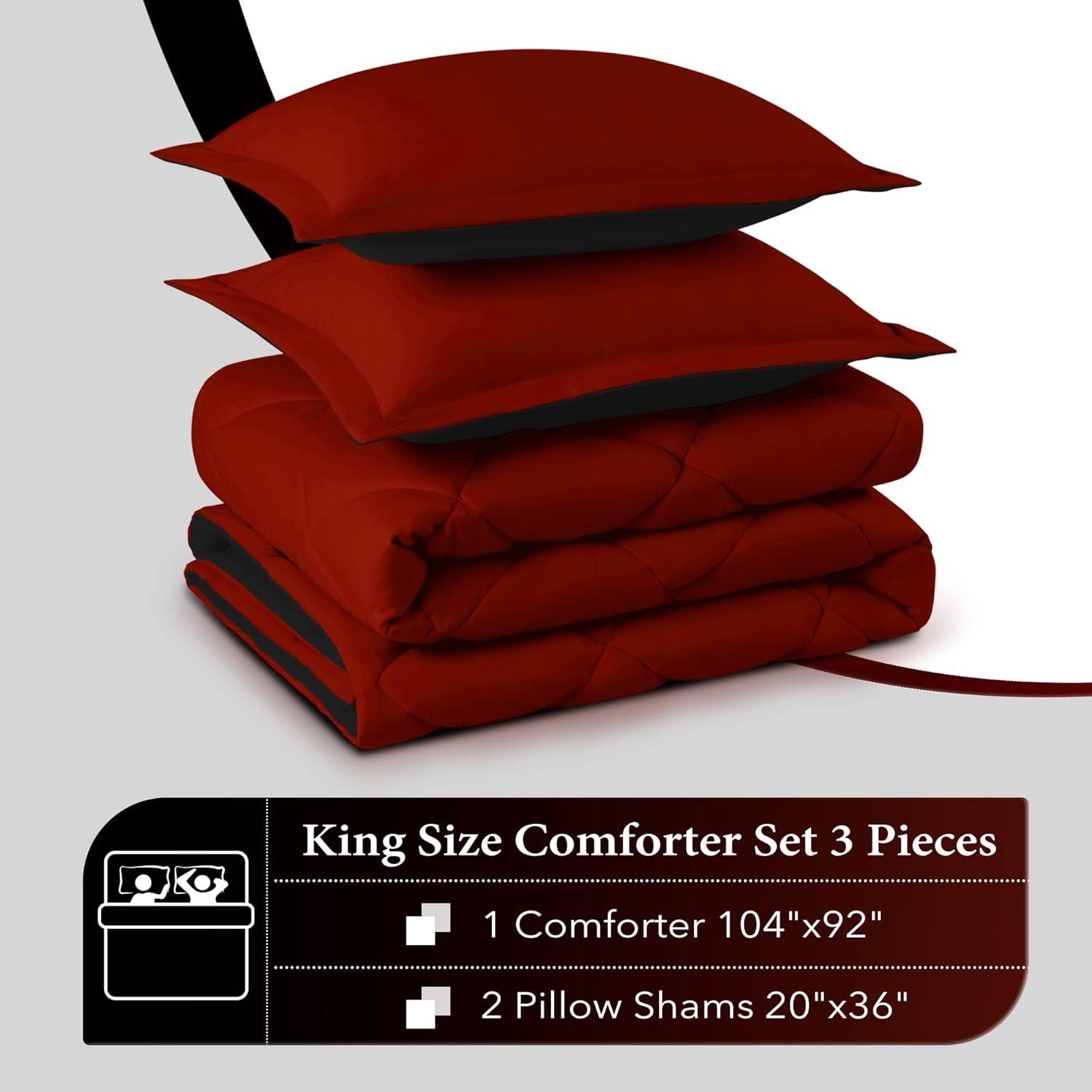 King Size Red and Black Reversible Down Alternative Comforter Set