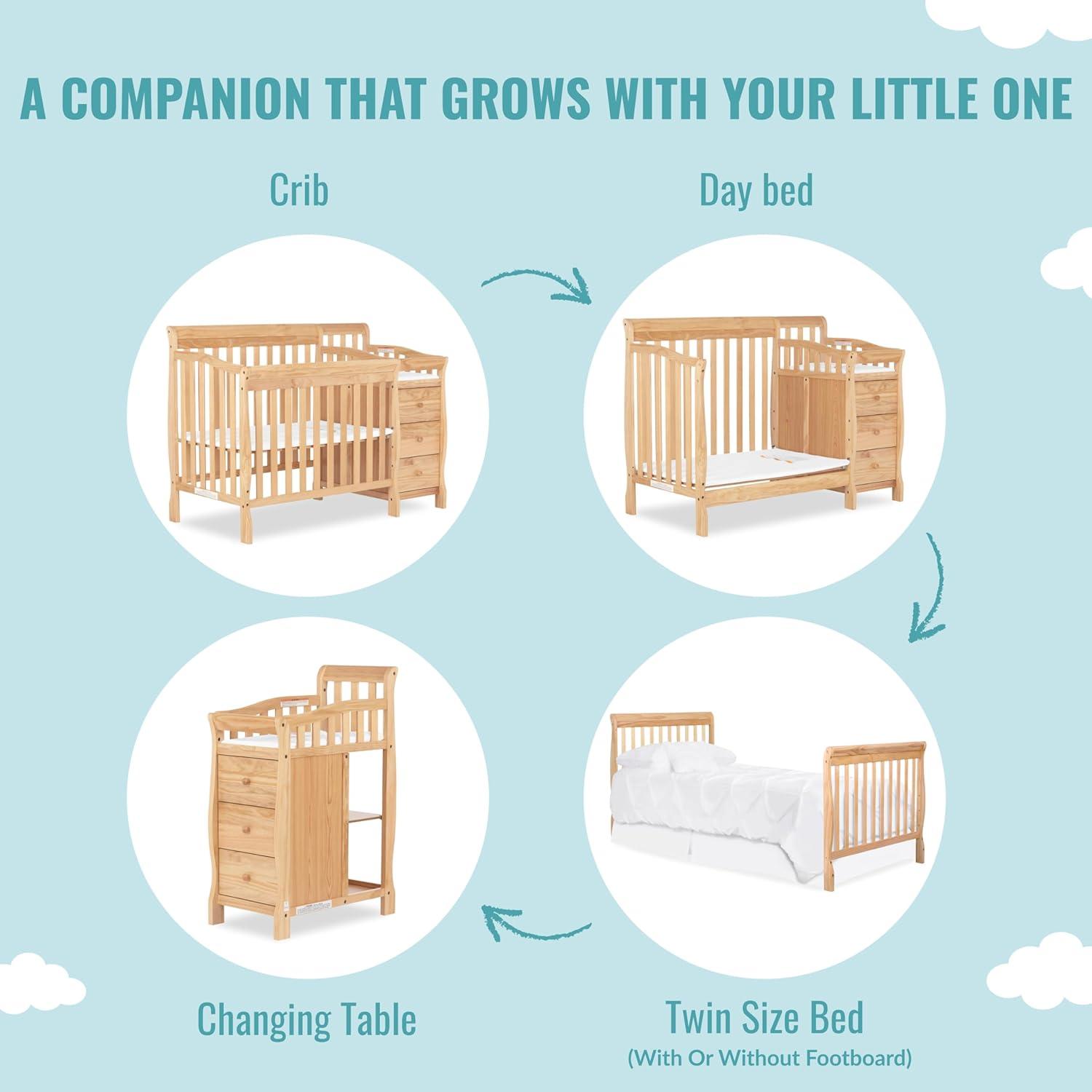 Dream On Me Jayden 4-in-1 Convertible Mini Crib with Changer Natural