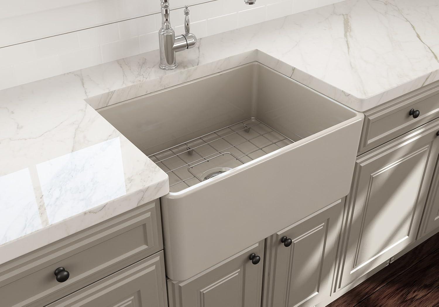 Matte Black Fireclay Farmhouse Single Bowl Kitchen Sink with Accessories