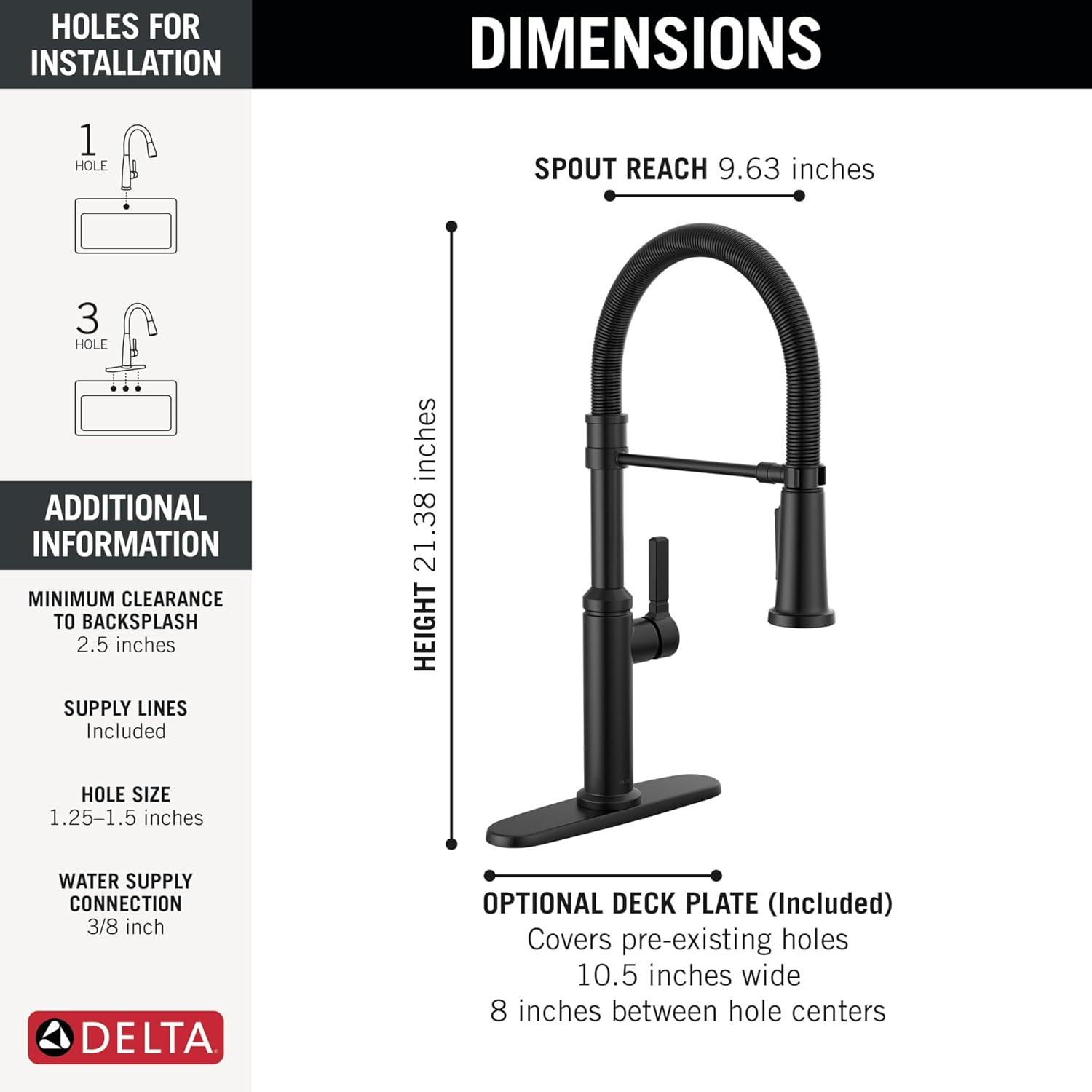 Delta Rhett Pro Commercial Kitchen Faucet, Pull Down Sprayer Kitchen Sink Faucet 18829-BL-DST