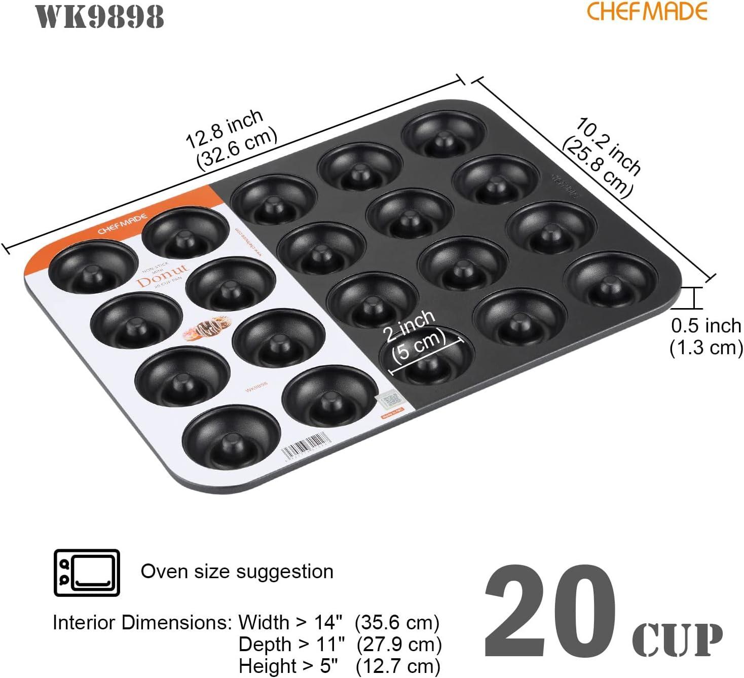 CHEFMADE CHEFMADE Donut Pan, Nonstick 20 Cavity Mini Ring Doughnut Baking Pan