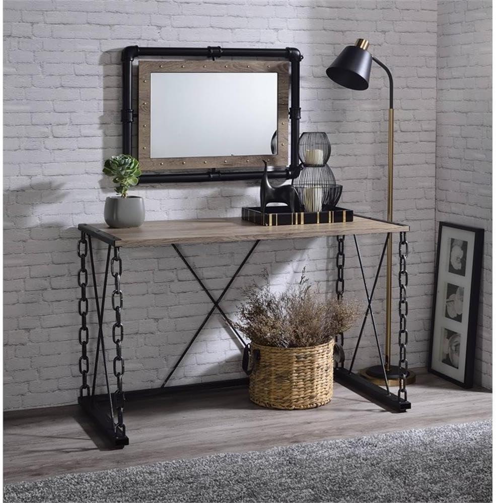 Acme Furniture 48" Jodie Console Table Rustic Oak and Antique Black Finish: Melamine Veneer, Metal Frame, Spot Clean
