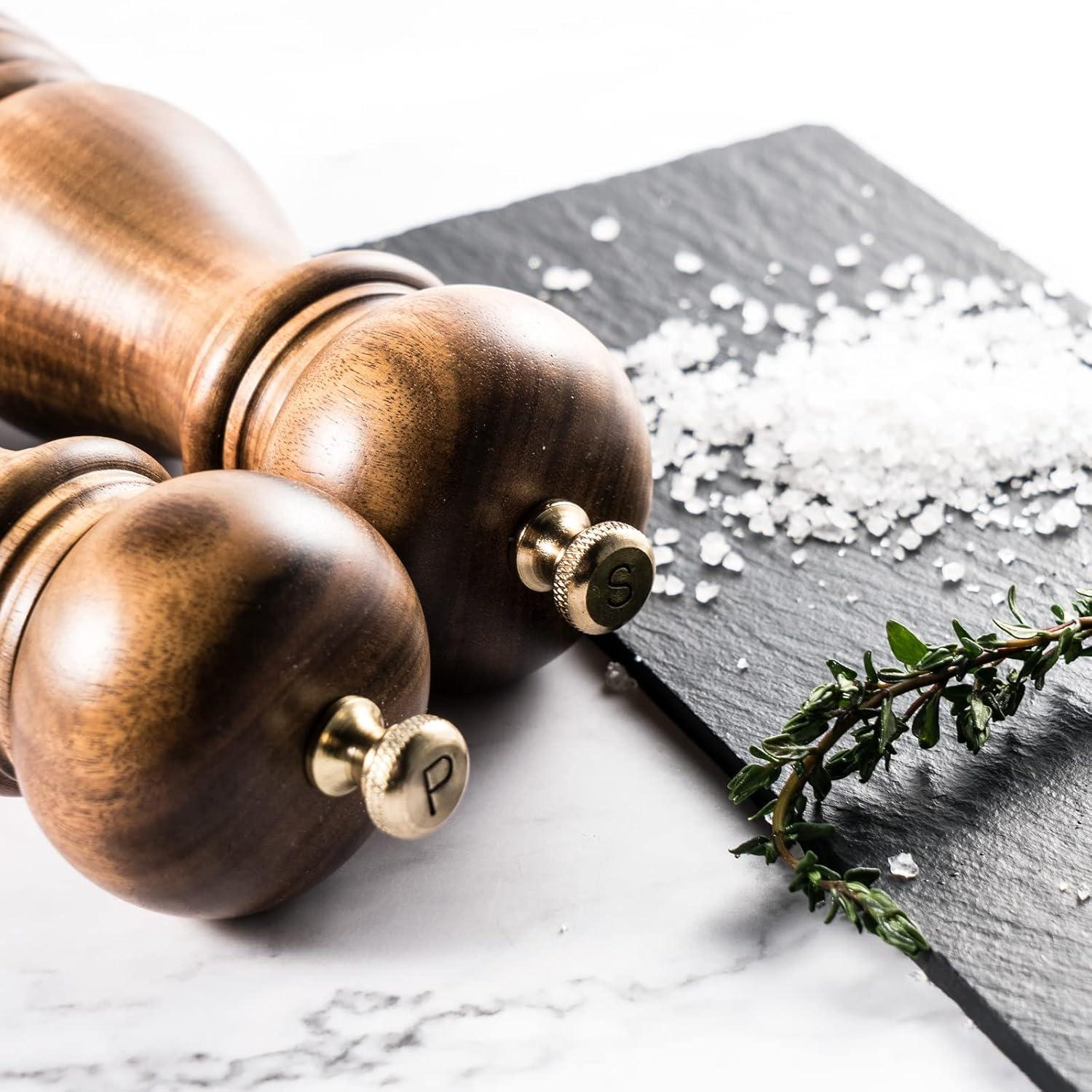 Salt and Pepper Grinder Set, Wood Pepper Mill Set of 2 Manual Salt Pepper Shakers