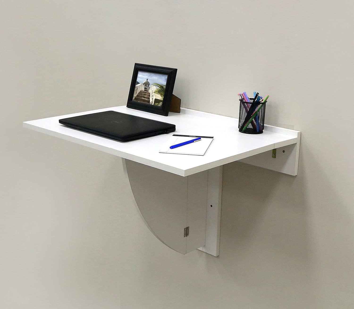 Compact White Wood 30" Wall Mounted Foldable Desk