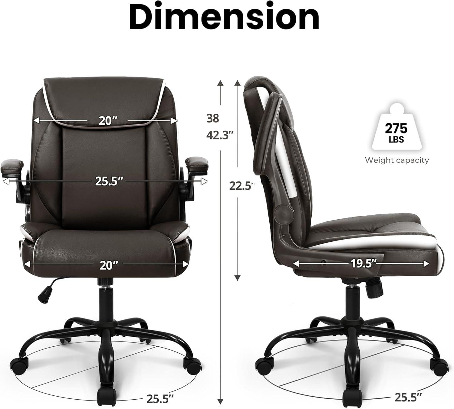 Brown PU Leather Ergonomic Office Chair with Flip-up Arms