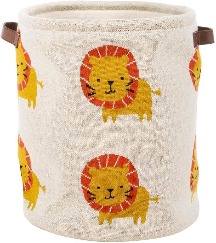 Lenny Lion Round Fabric Storage Basket in Orange & Beige