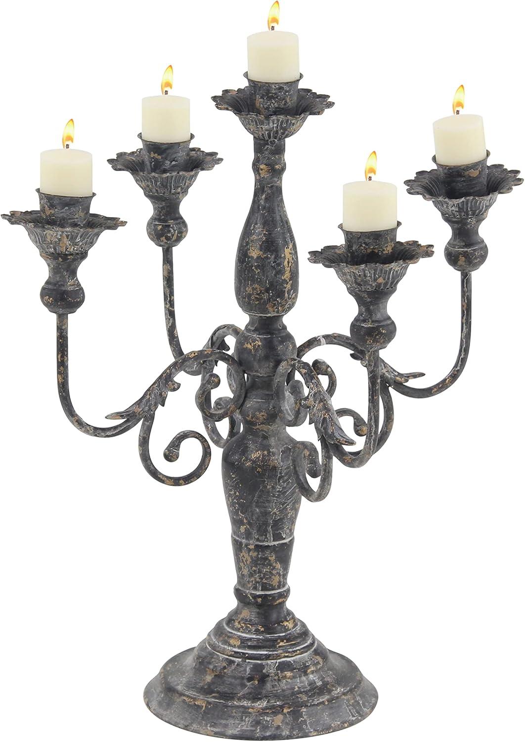 Vintage Gray Metal 5-Light Tabletop Candelabra, 16" x 19"