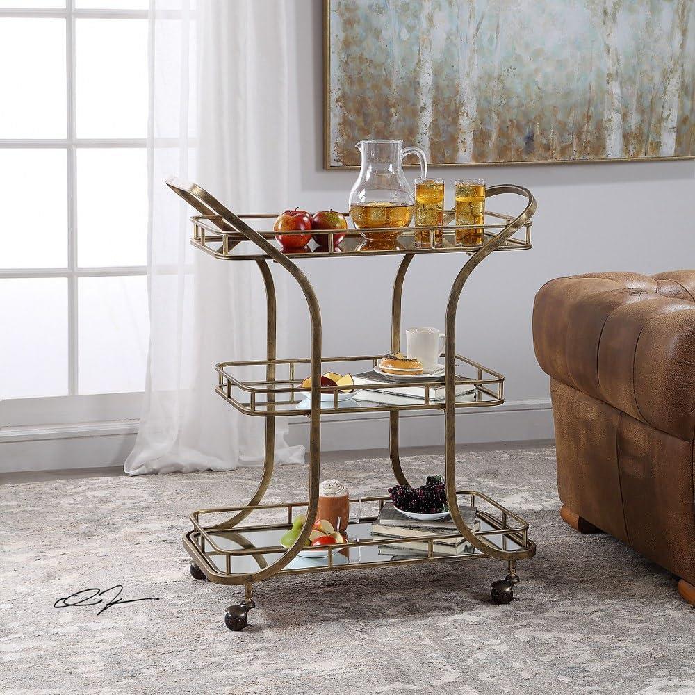 Uttermost Stassi 33" Wide Antiqued Gold Serving Bar Cart