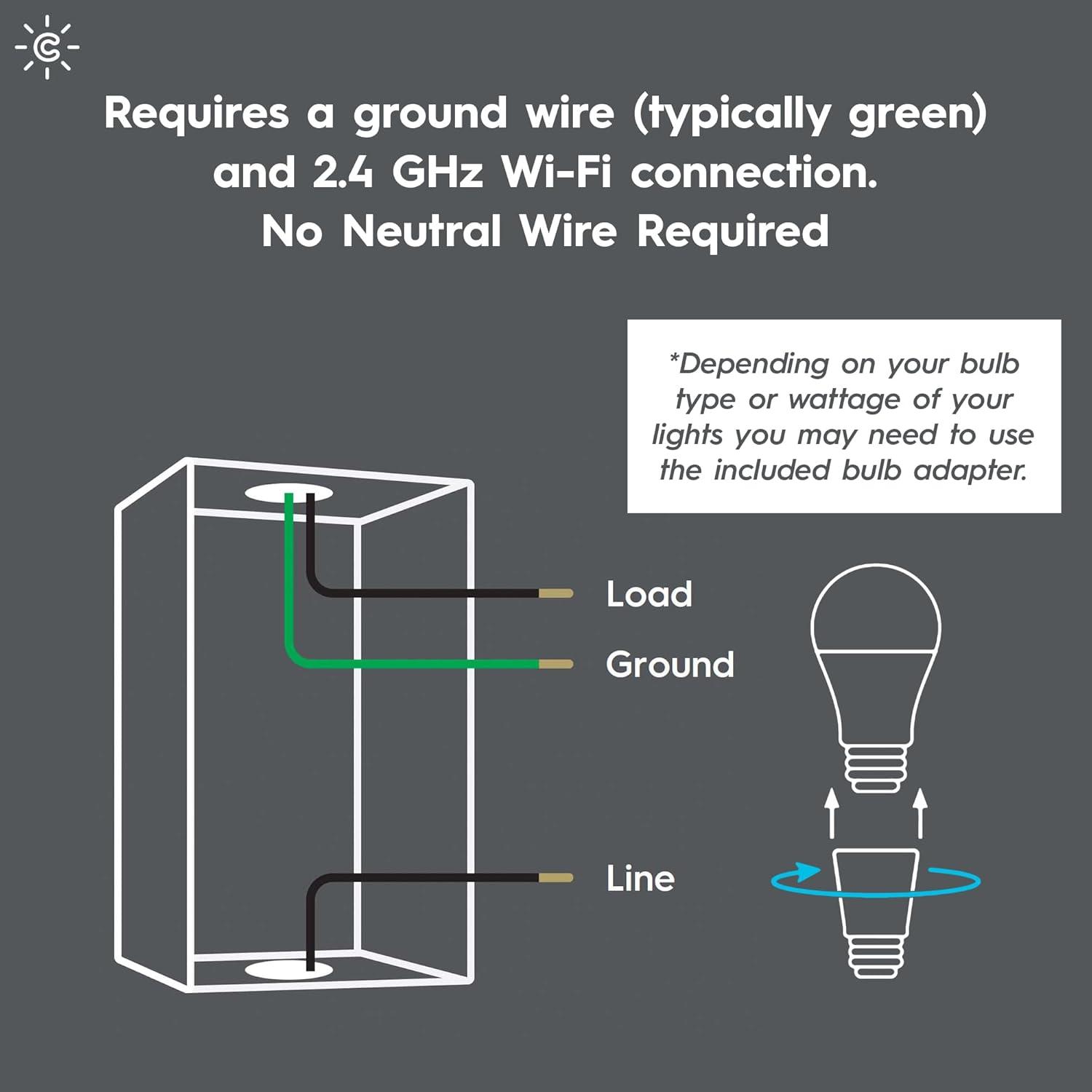 C by GE On/Off 3-Wire Smart Switch - Works with Alexa + Google Home Without Hub, Button Style Smart Switch, Single-Pole/3-Way Replacement, White