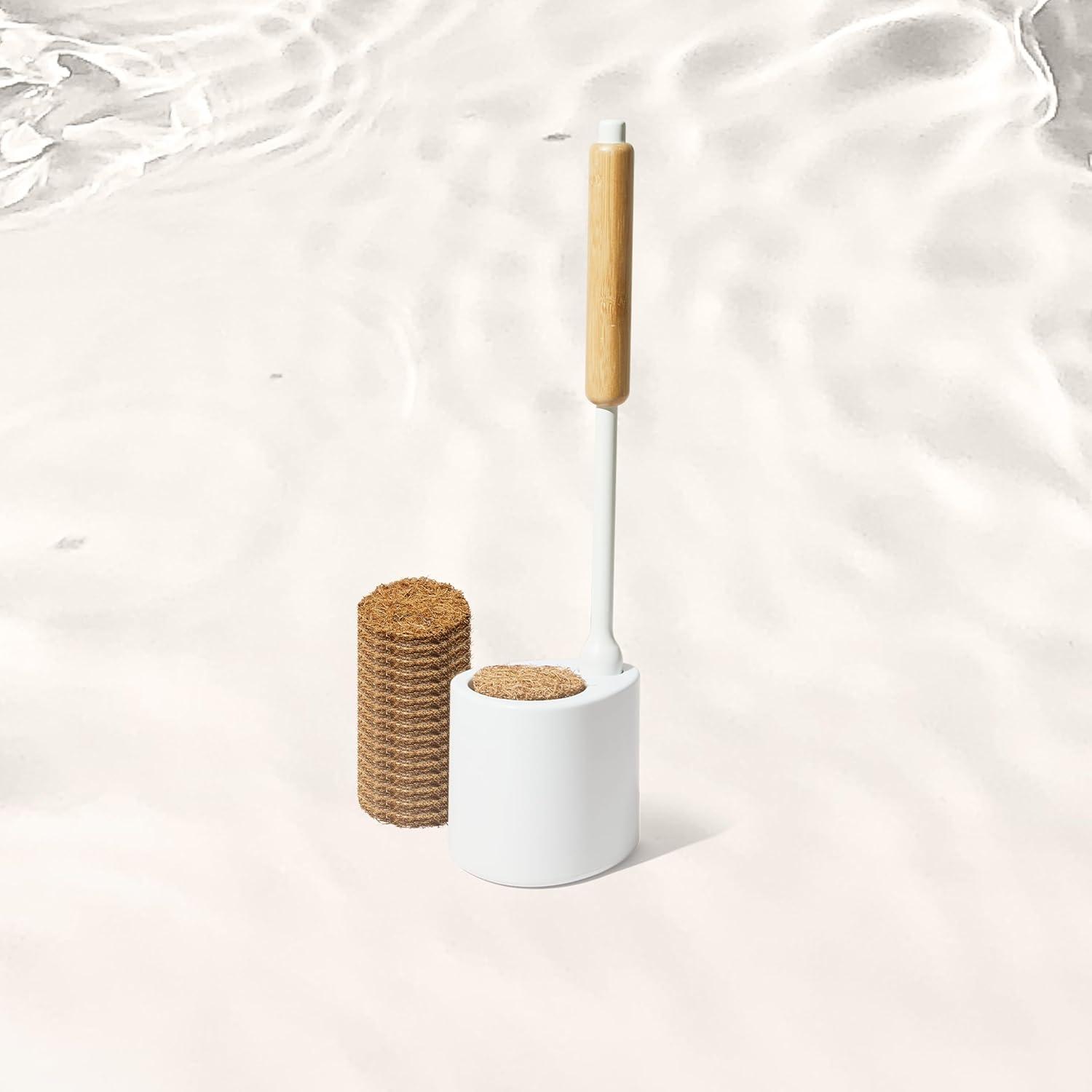 Eco-Friendly Bamboo and White Toilet Brush with Holder