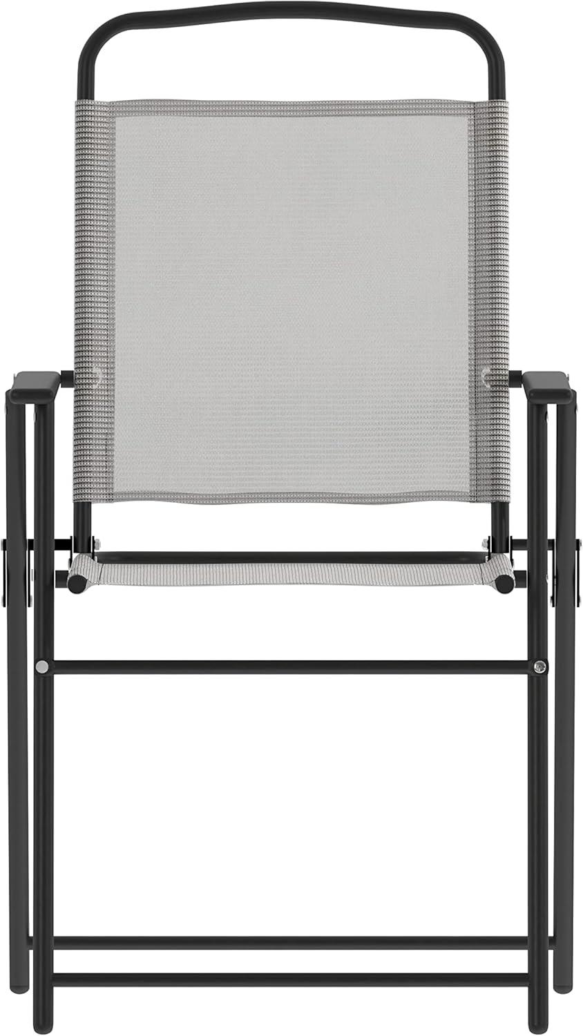 Flash Furniture Set of 2 Mystic Folding Patio Sling Chairs, Outdoor Textilene Lawn Chairs with Armrests in Gray