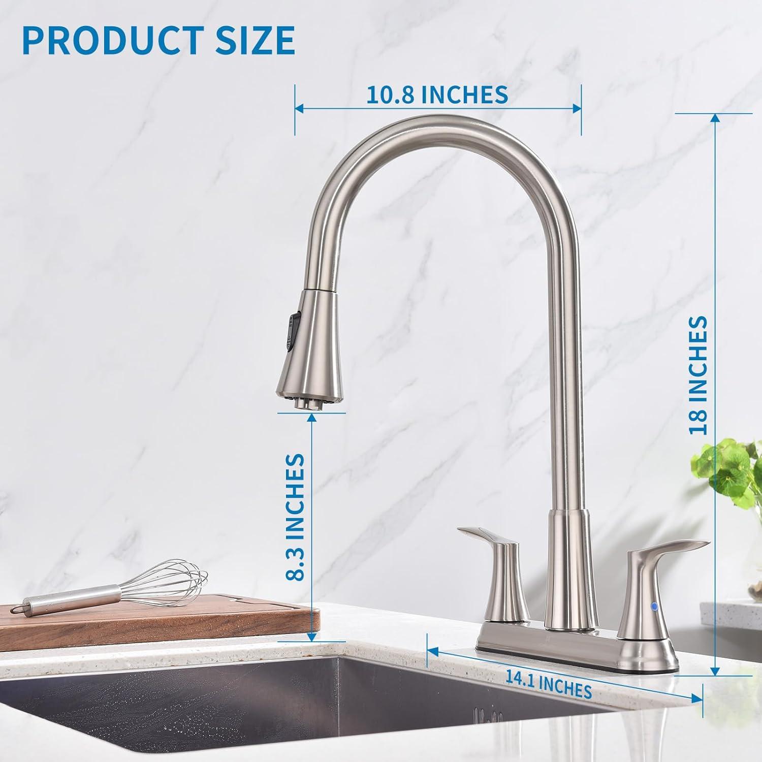 Brushed Nickel Dual Handle Kitchen Faucet with Pull-out Spray