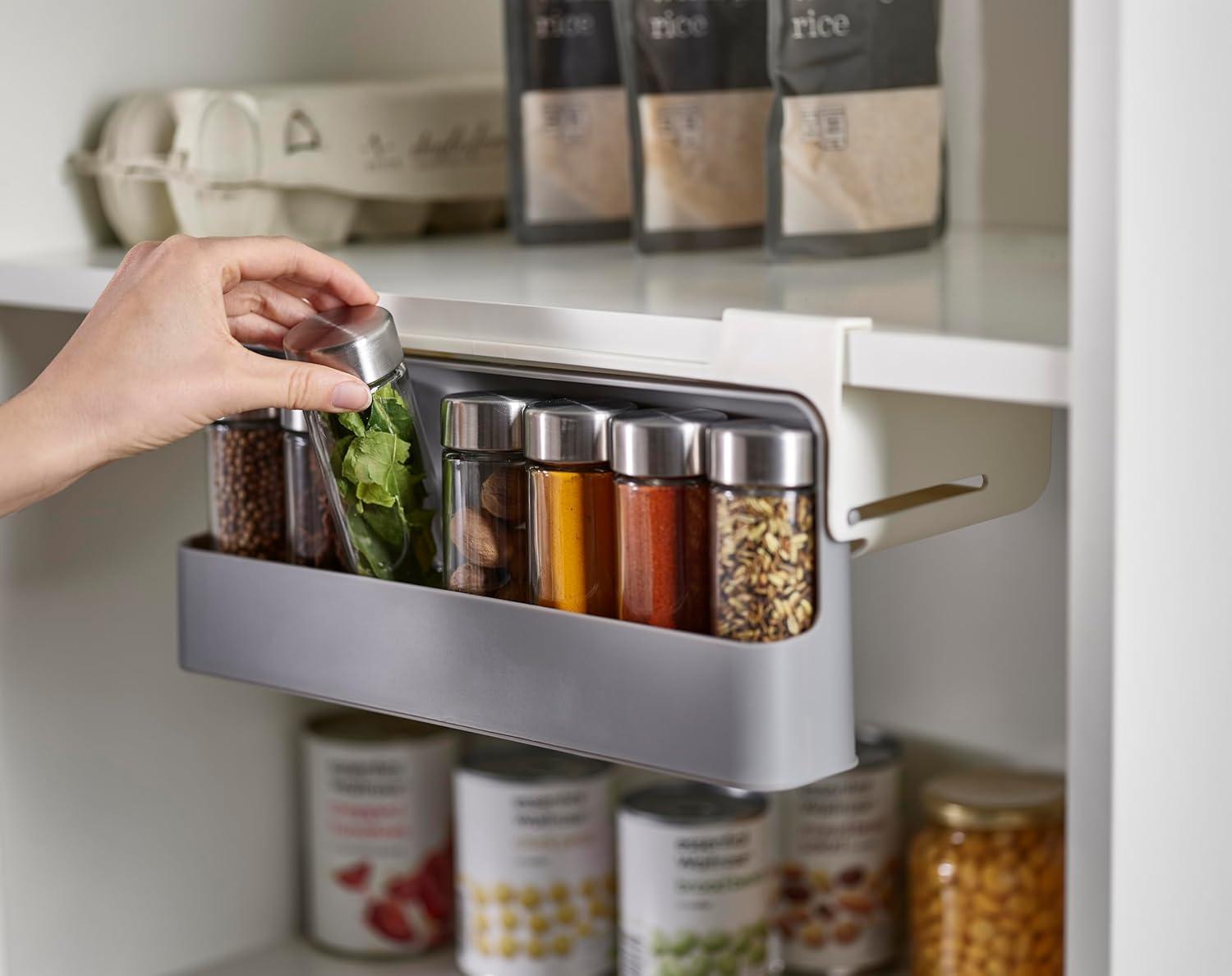 Grey Under-Shelf Kitchen Spice Rack Organizer