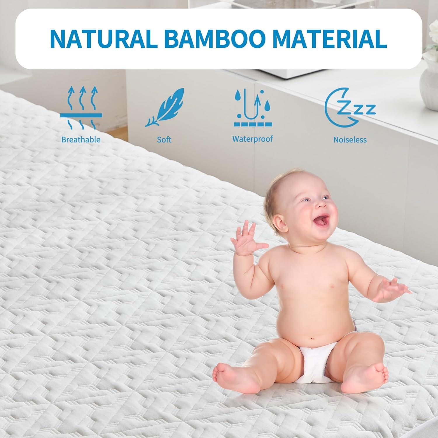 Queen Size Waterproof Mattress Protector, 40% Rayon From Bamboo Cooling Mattress Pad Cover, 3D Air Fabric Breathable Mattress Pad Fitted With Deep Pocket 6"- 15" Machine Washable