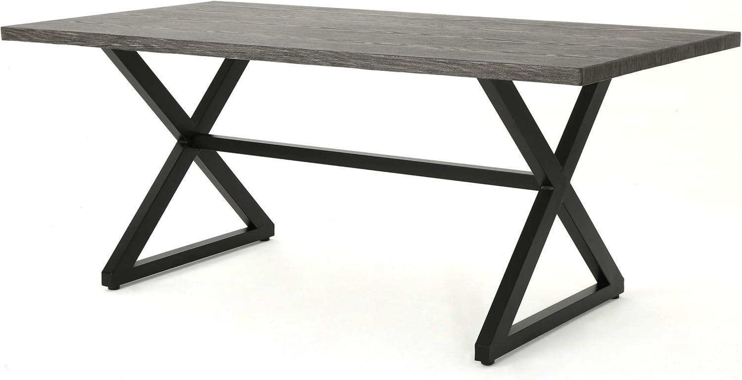 Rosarito Industrial-Modern Gray Aluminum Outdoor Dining Table with Black Steel Frame