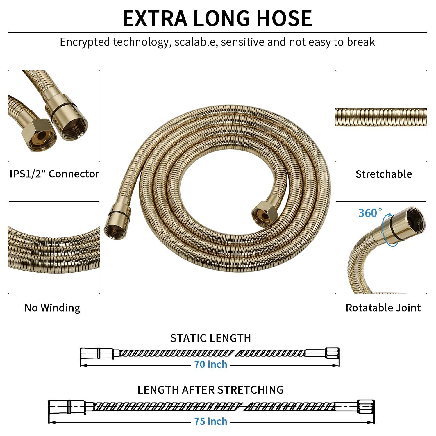 G-Promise Handheld Shower Head High Pressure 6 Spray Settings, Detachable Hand Held Showerhead 4.9 Inch Face with Extra Long Flexible Hose and Metal Adjustable Bracket