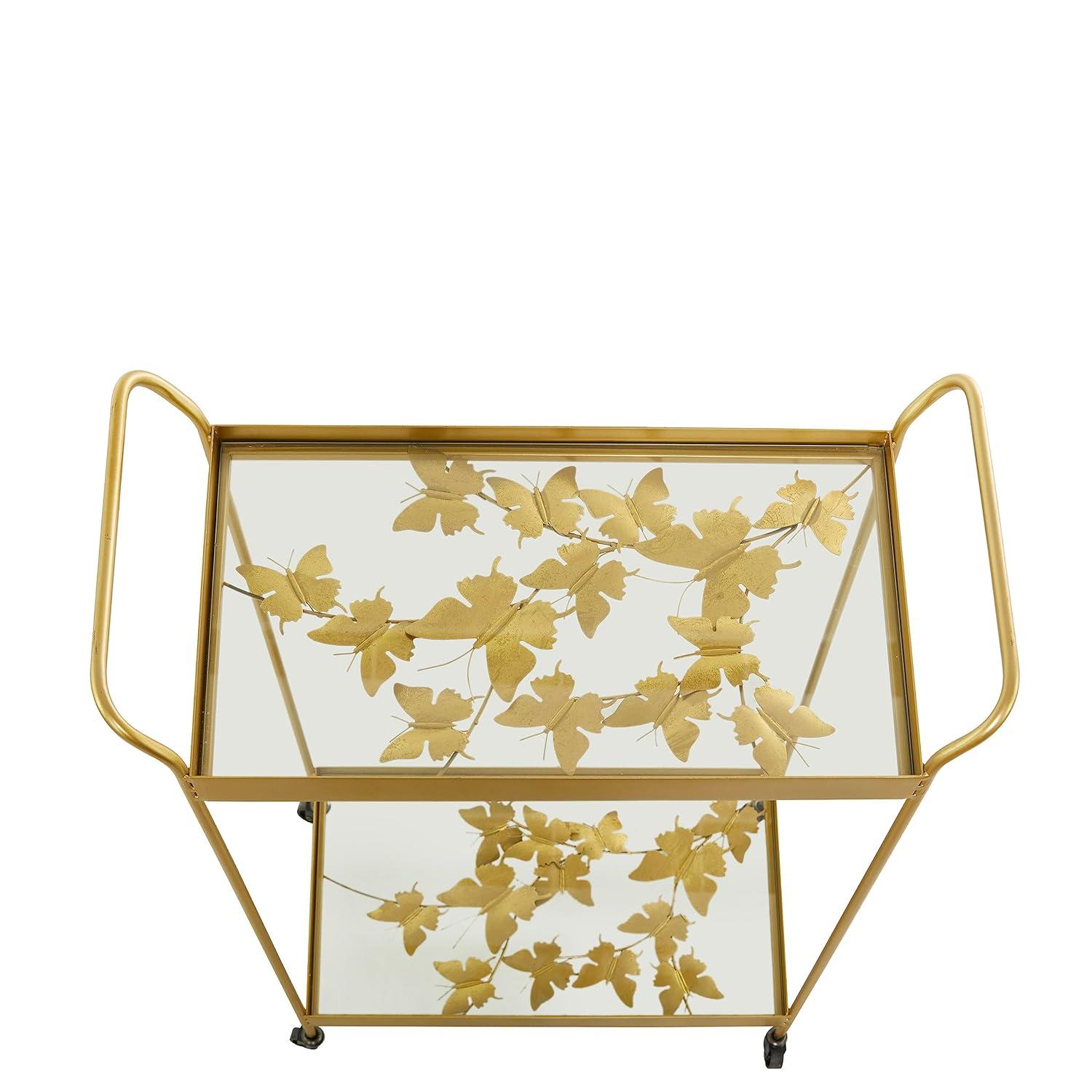 DecMode Metal Bar Cart Contemporary Gold