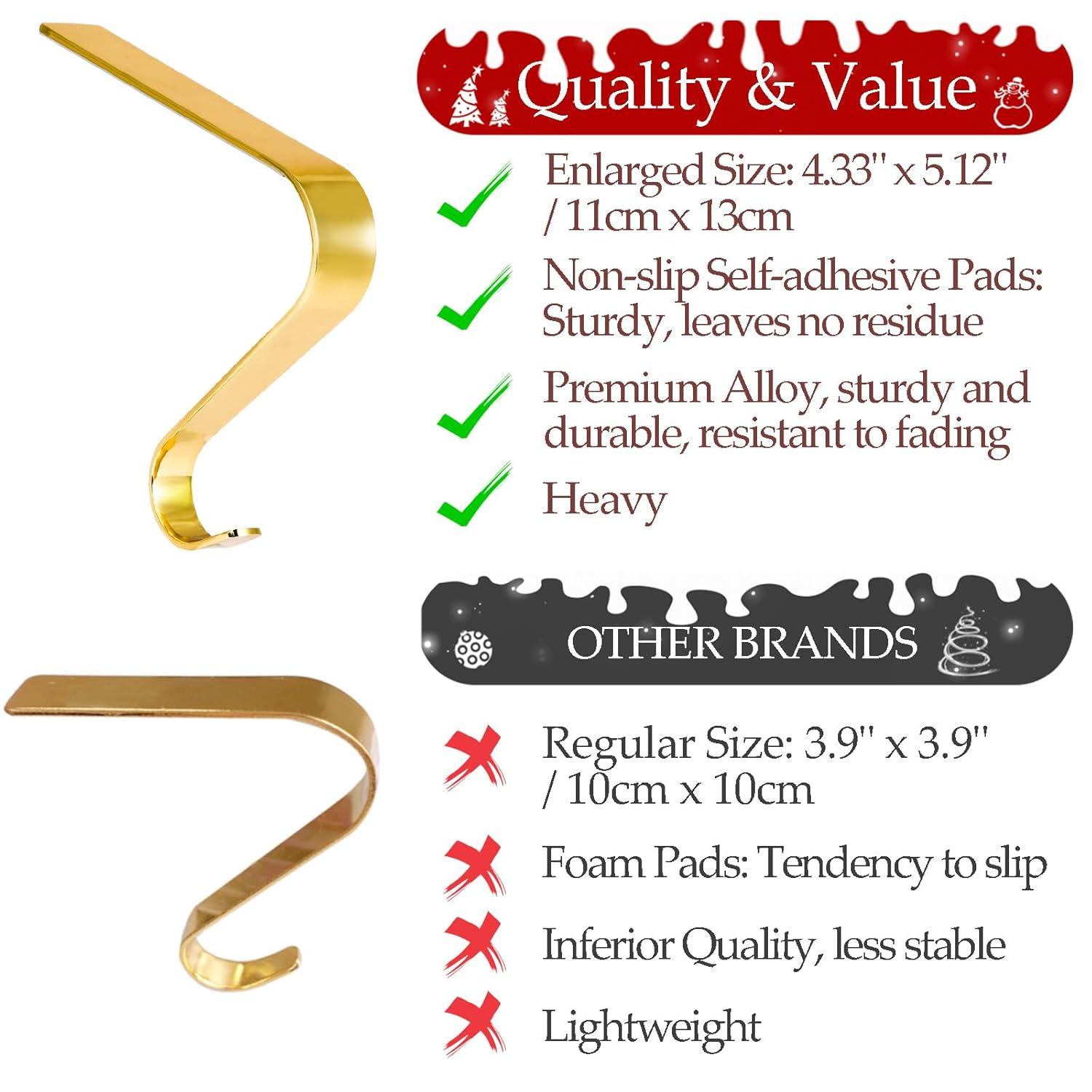 GUOOL 4 Pieces Stocking Holders Christmas Ornament Hooks Desktop Decor Xmas Hooks Metal Hanging Hooks for Christmas Tree Decoration Gold