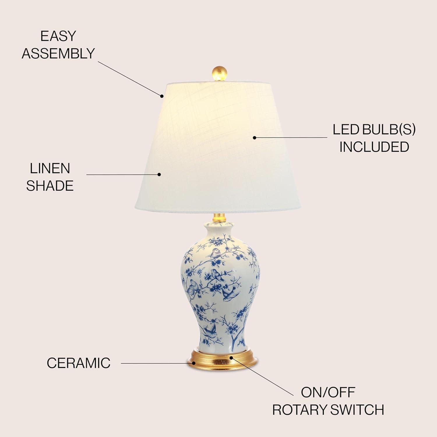 Grace 24" Blue and White Floral Ceramic Table Lamp with Brass Accents