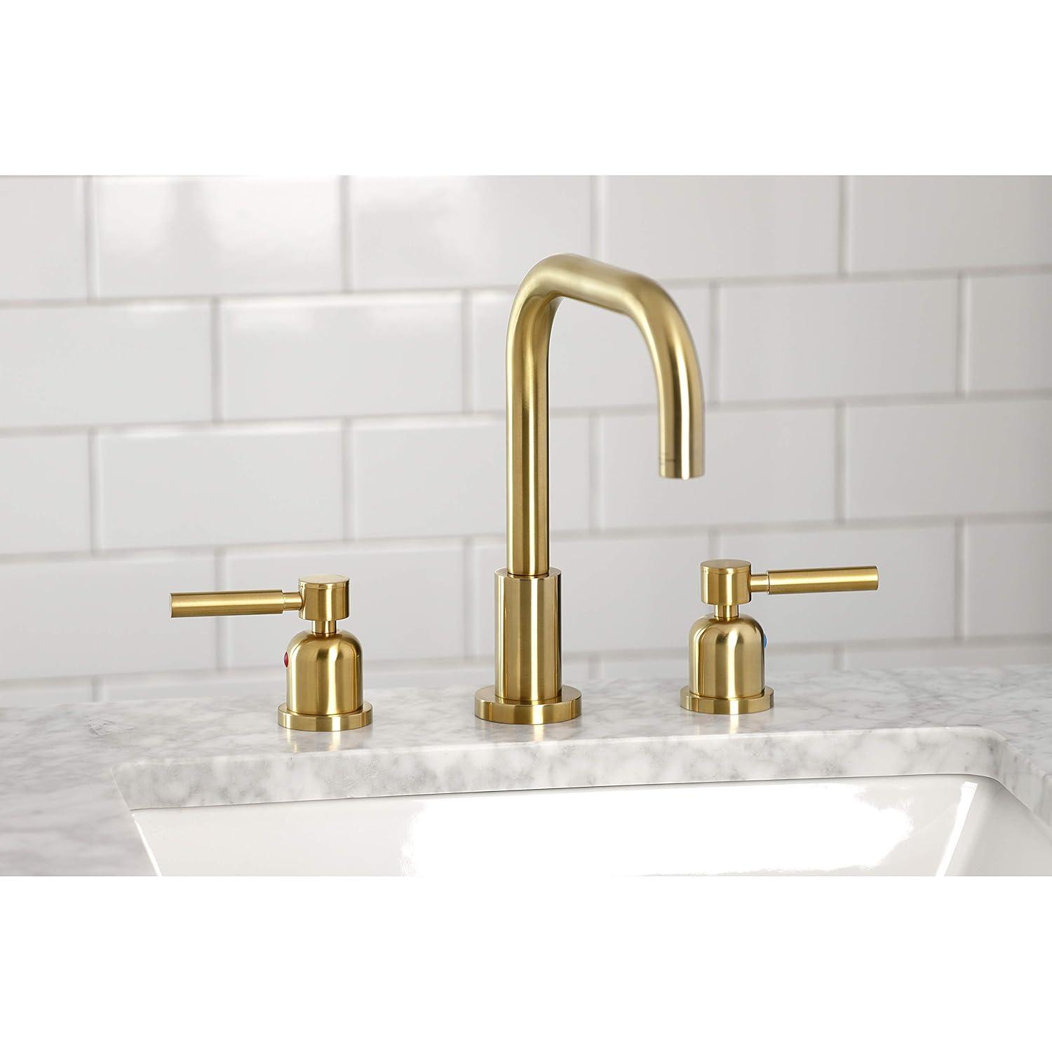 Kingston Brass Concord Two-Handle 3-Hole Deck Mount Widespread Bathroom Faucet with Brass Pop-Up Drain