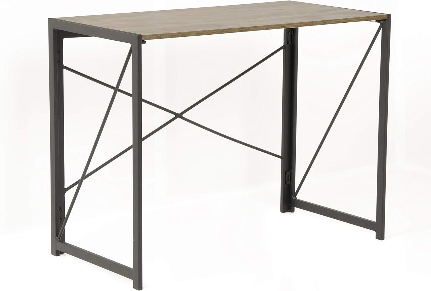 OS Home And Office Furniture Model 42240 No Tool Writing Desk With Metal Legs And Sewn Oak Laminate Top