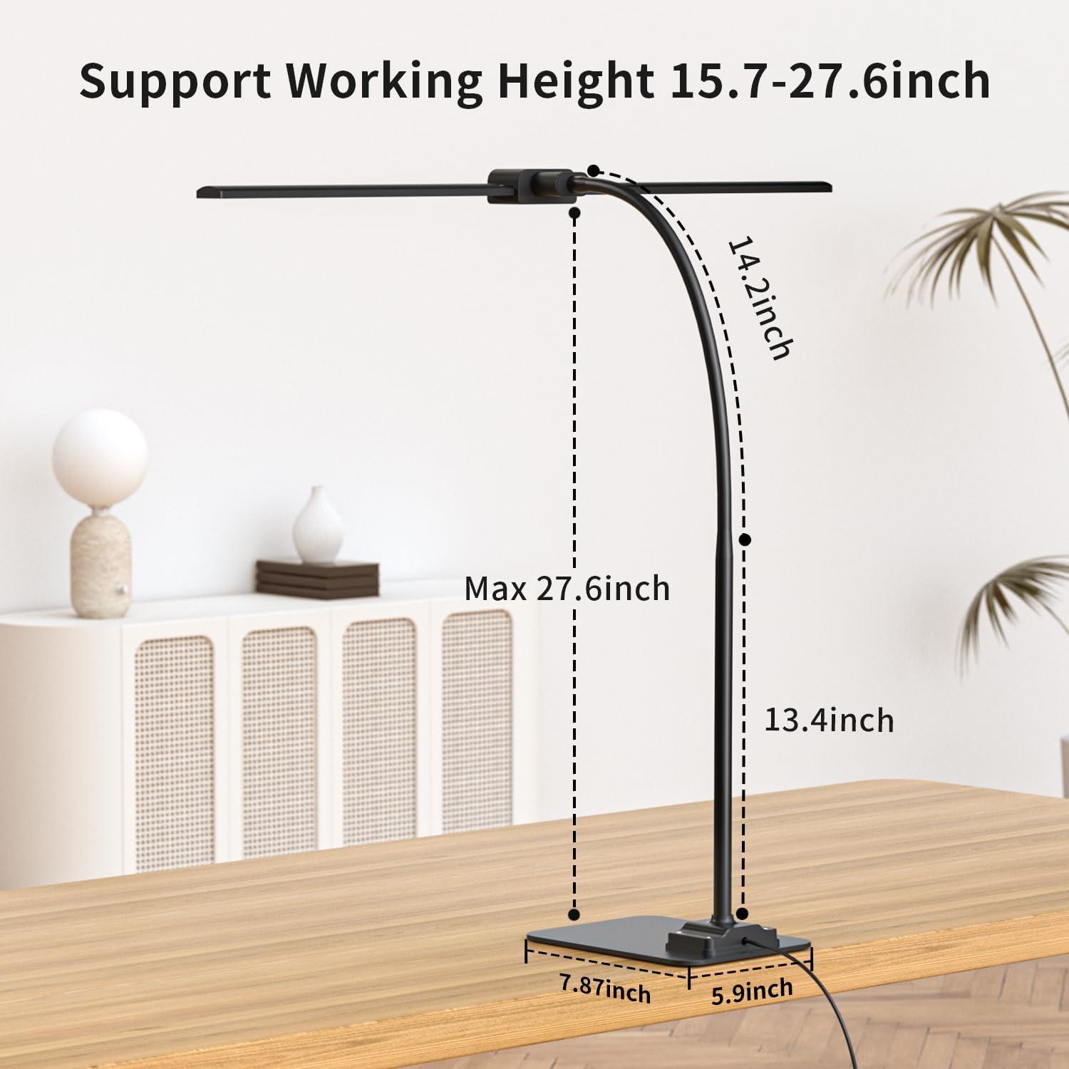 Desk Lamp Double Light: Bright Led Desk Lights for Home Office - Eye Care Reading Table Lamps with Base - Dimmable Desktop Lighting for Computer Monitor Study Drafting