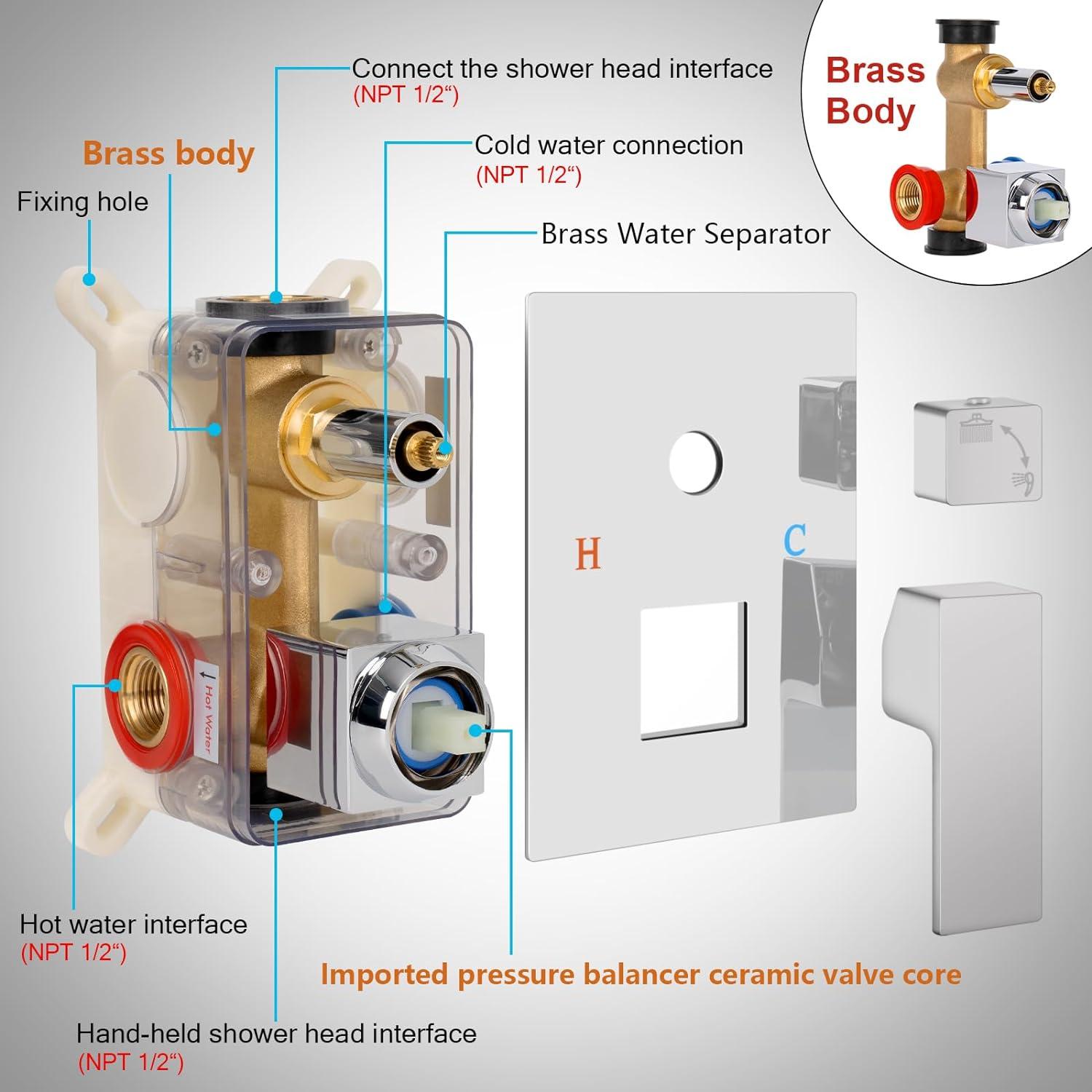 10-Inch Polished Chrome Square Rain Shower System with Handheld