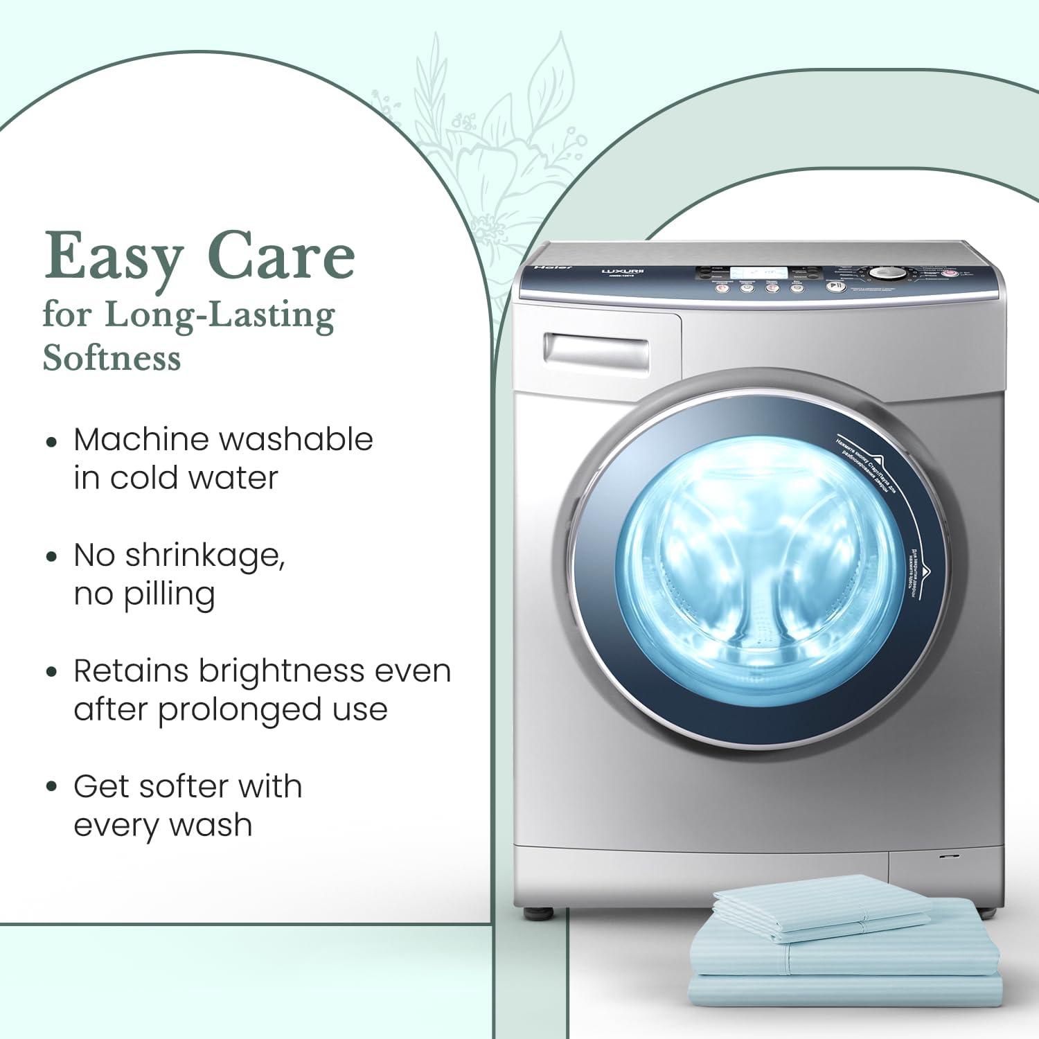 Feather & Stitch 500 TC Queen Size Damask Bed Sheet Set, 100% Cotton Soft Breathable Bedsheets, 4 Piece 18" Deep Pockets Sateen Weave Striped Bedding Mattress Resort Hotel Luxury- (Solid White, Queen)