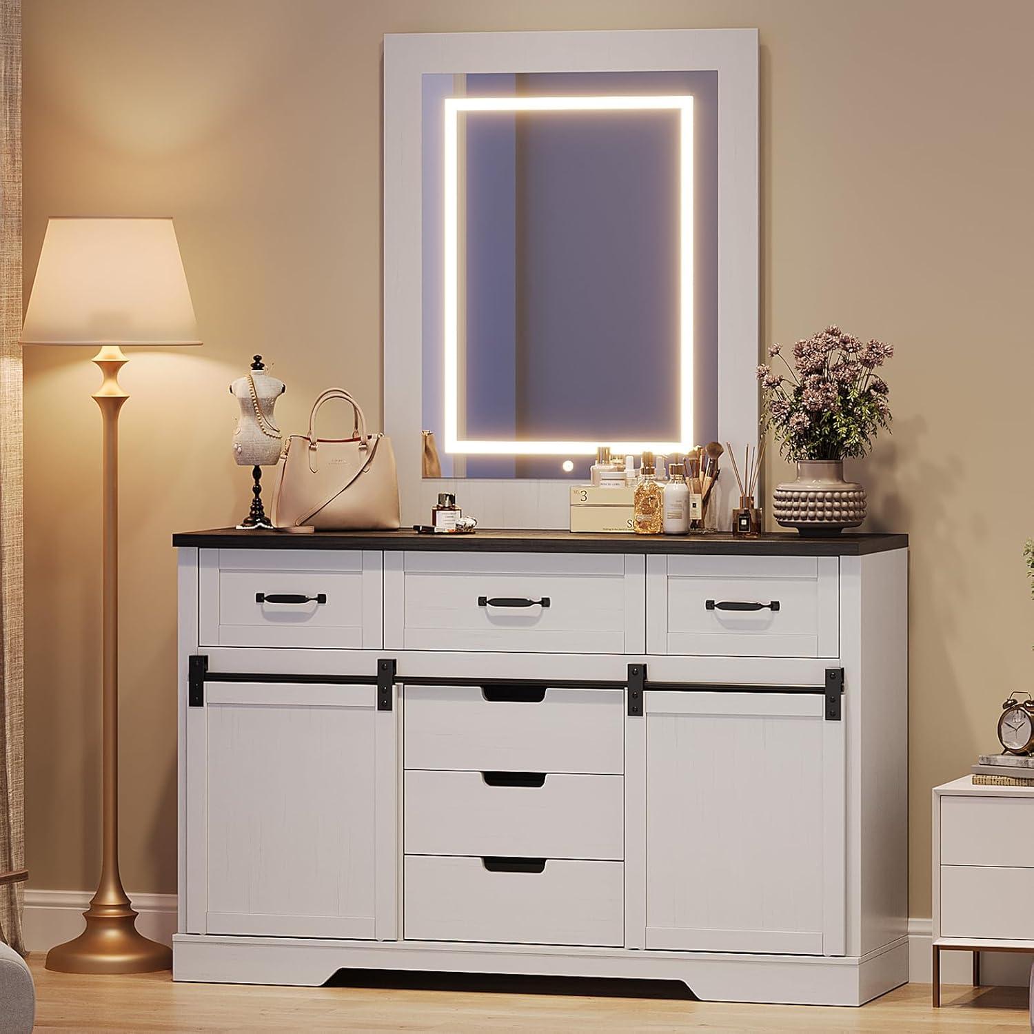 6 Drawers Dresser for Bedroom,Wood Dresser & Chest of Drawers with Sliding Barn Doors,Farmhouse Buffet Cabinet&TV Stand for Bedroom, Living Room,Kitchen