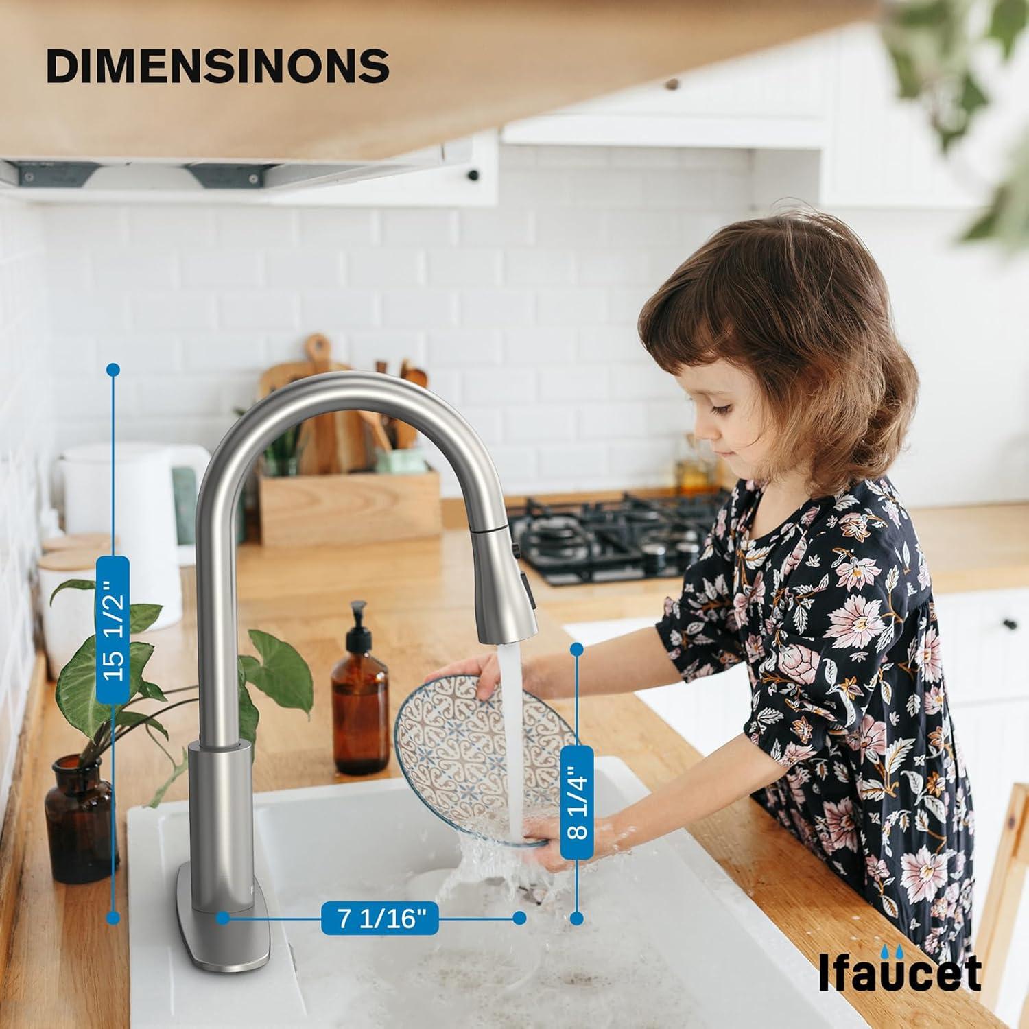 Black Kitchen Sink Faucet, Kitchen Faucet with Pull Down Sprayer, Stainless Steel Single Handle Faucet for Kitchen Sink with Deck Plate, Fitted for RV, Bar, Laundry, Apartments, Farmhouse