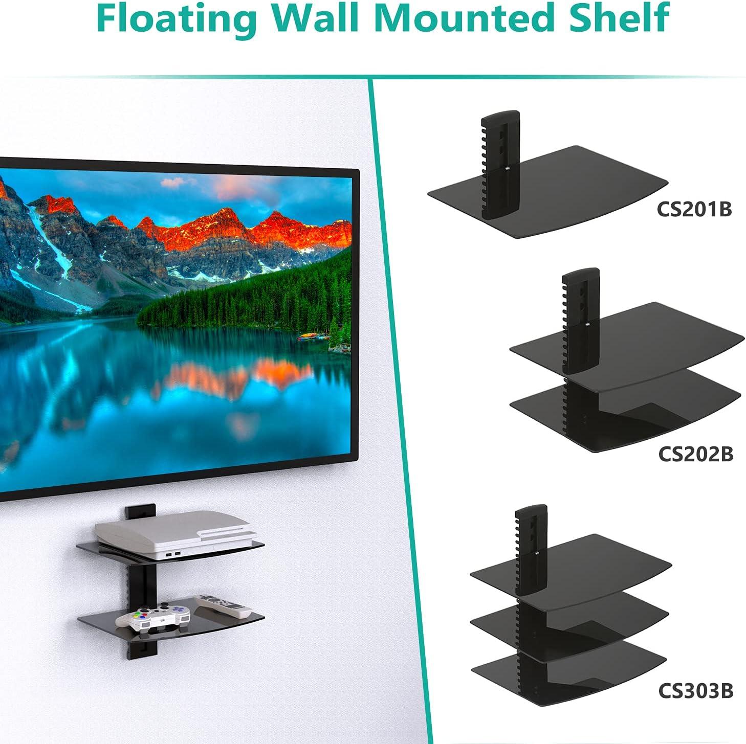 Black Glossy Wall-Mounted Floating Entertainment Center Shelf