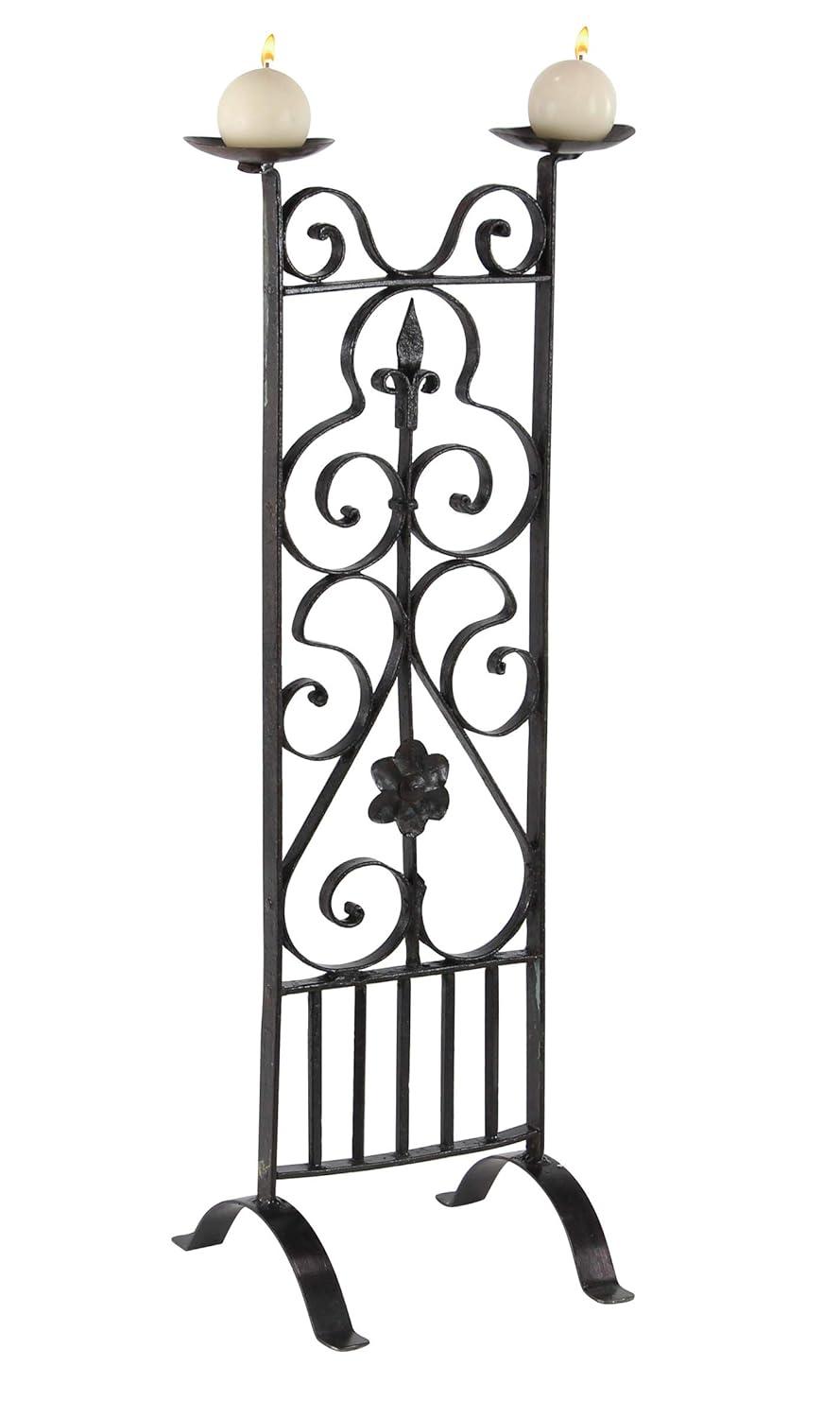 Decmode Traditional 32 X 13 Inch Black Iron Two-Light Candle Stand