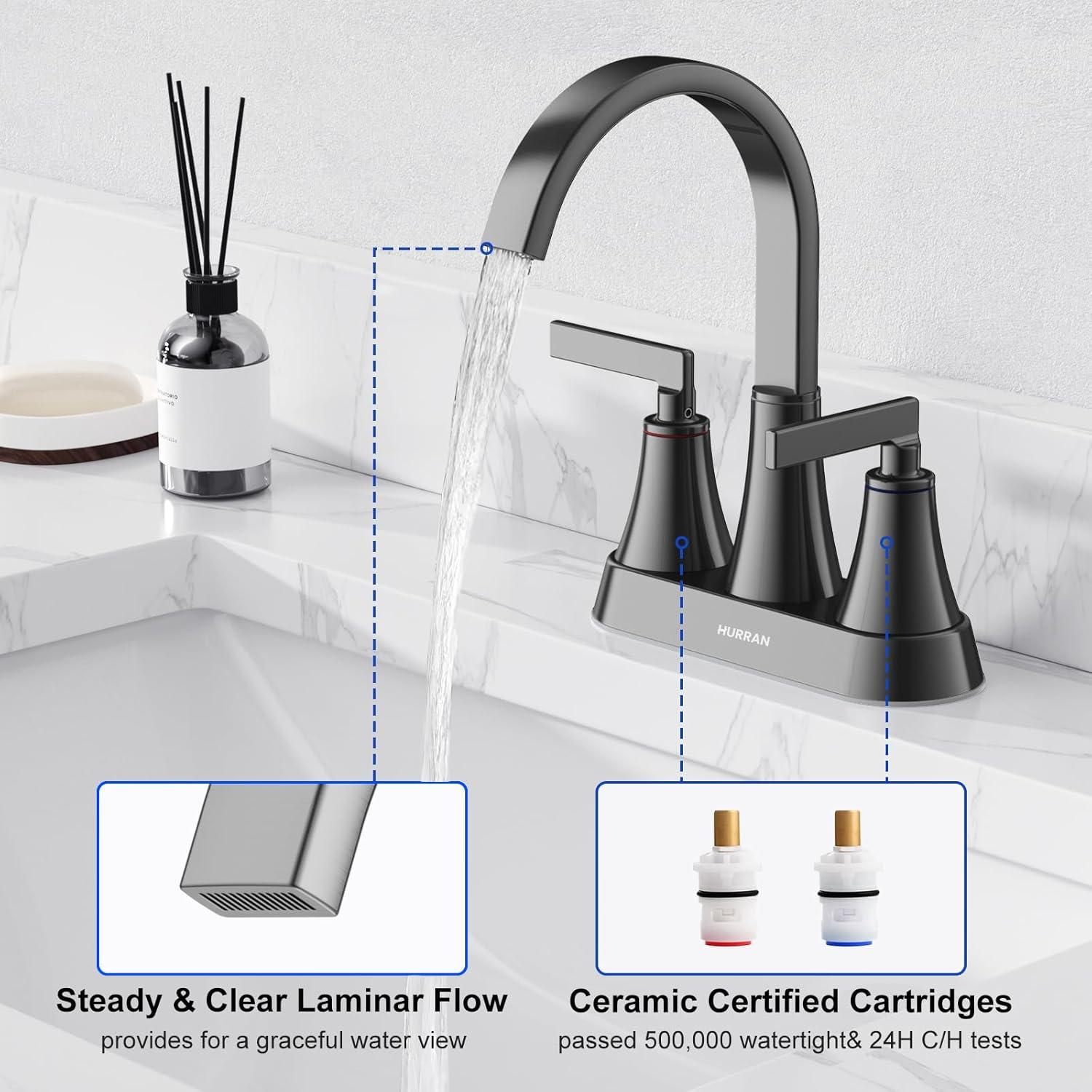4 Inch Bathroom Faucets for Sink 3 Hole, Faucet for Bathroom Sink with Pop-up Drain & Supply Hoses, 2-Handle 360 Swivel Spout Stainless Steel Lead-Free, Centerset Faucet for Vanity Lavatory