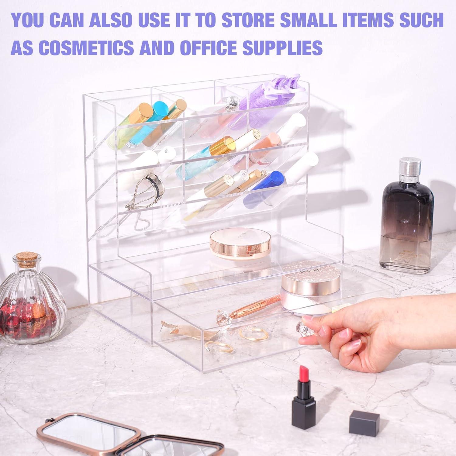 Clear Acrylic Desk Organizer with 10 Compartments for Pens, Writing & Correction Supplies Ideal for Office, School and Home Use