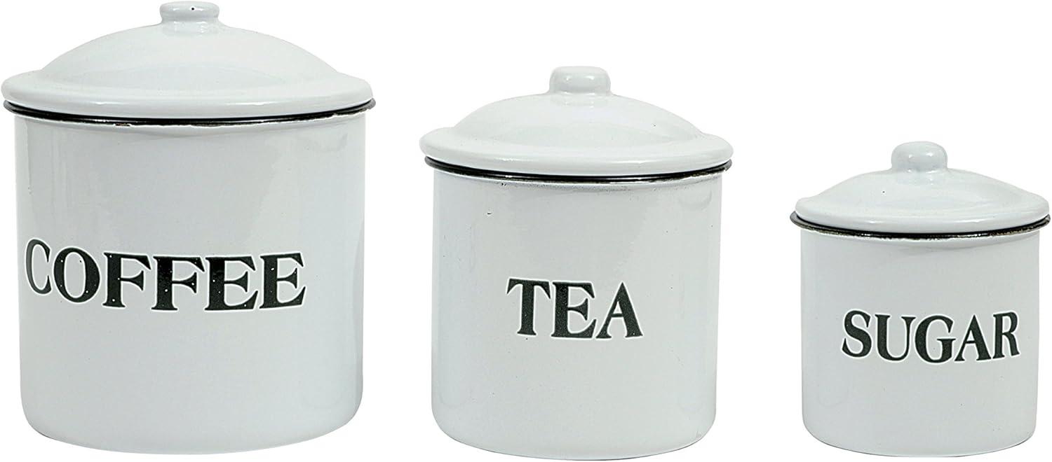 Storied Home Set of 3 'Coffee Tea Sugar' Metal Containers with Lid: Kitchen Canister Set for Coffee & Tea Storage